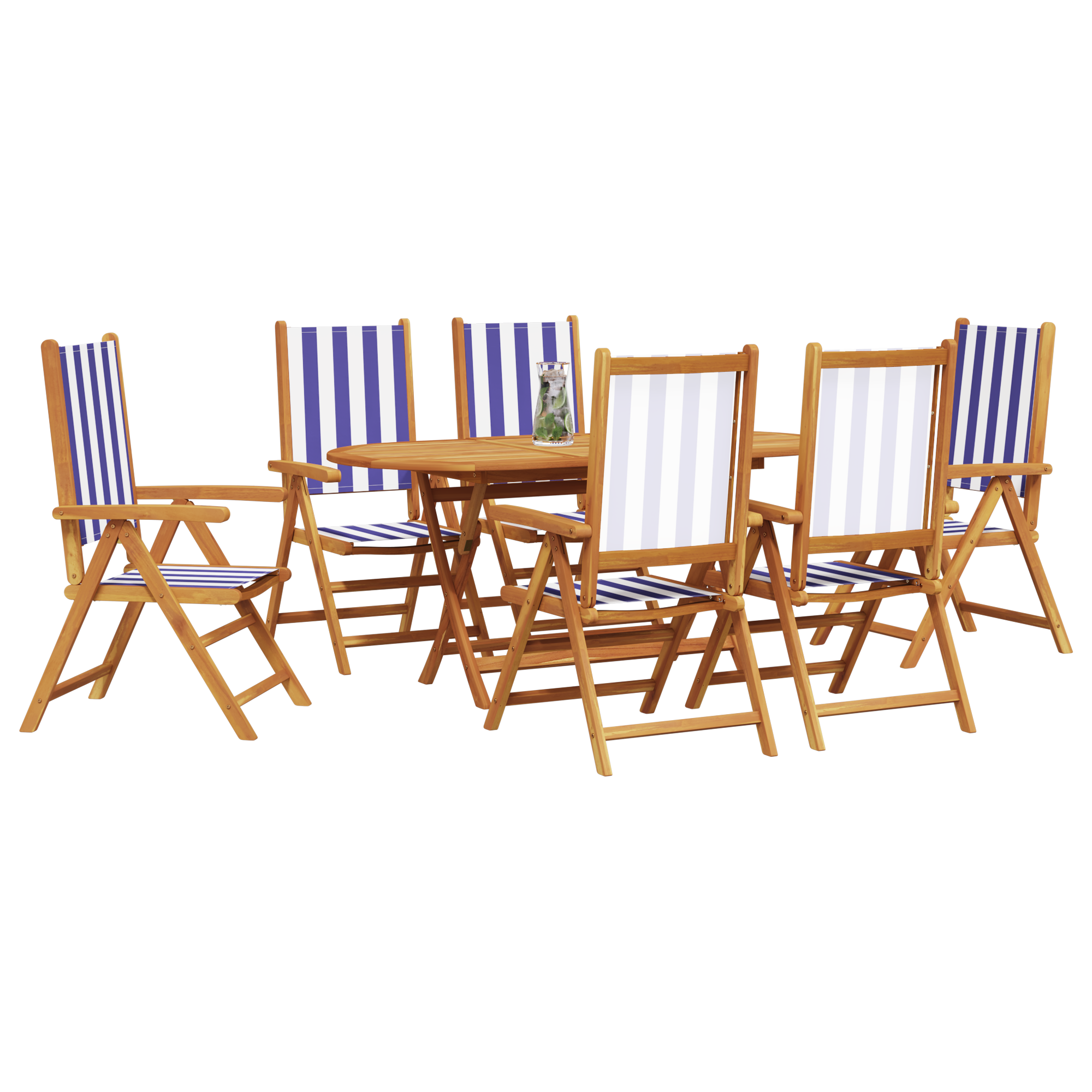 7-частен градински комплект за хранене от синя и бяла акациева дървесина - Image 3