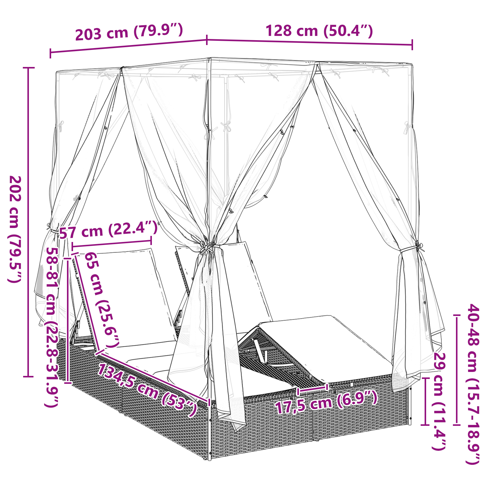 Двоен шезлонг с покрив и завеси - Бежов, Полиестер - Image 11