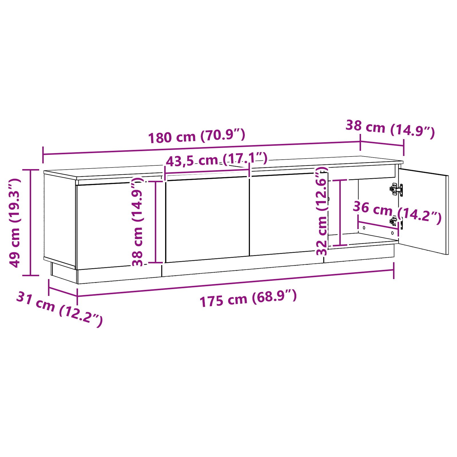 TV omarica Črna Orehovina 180 x 38 x 49 cm Konstruiran les - slika 13