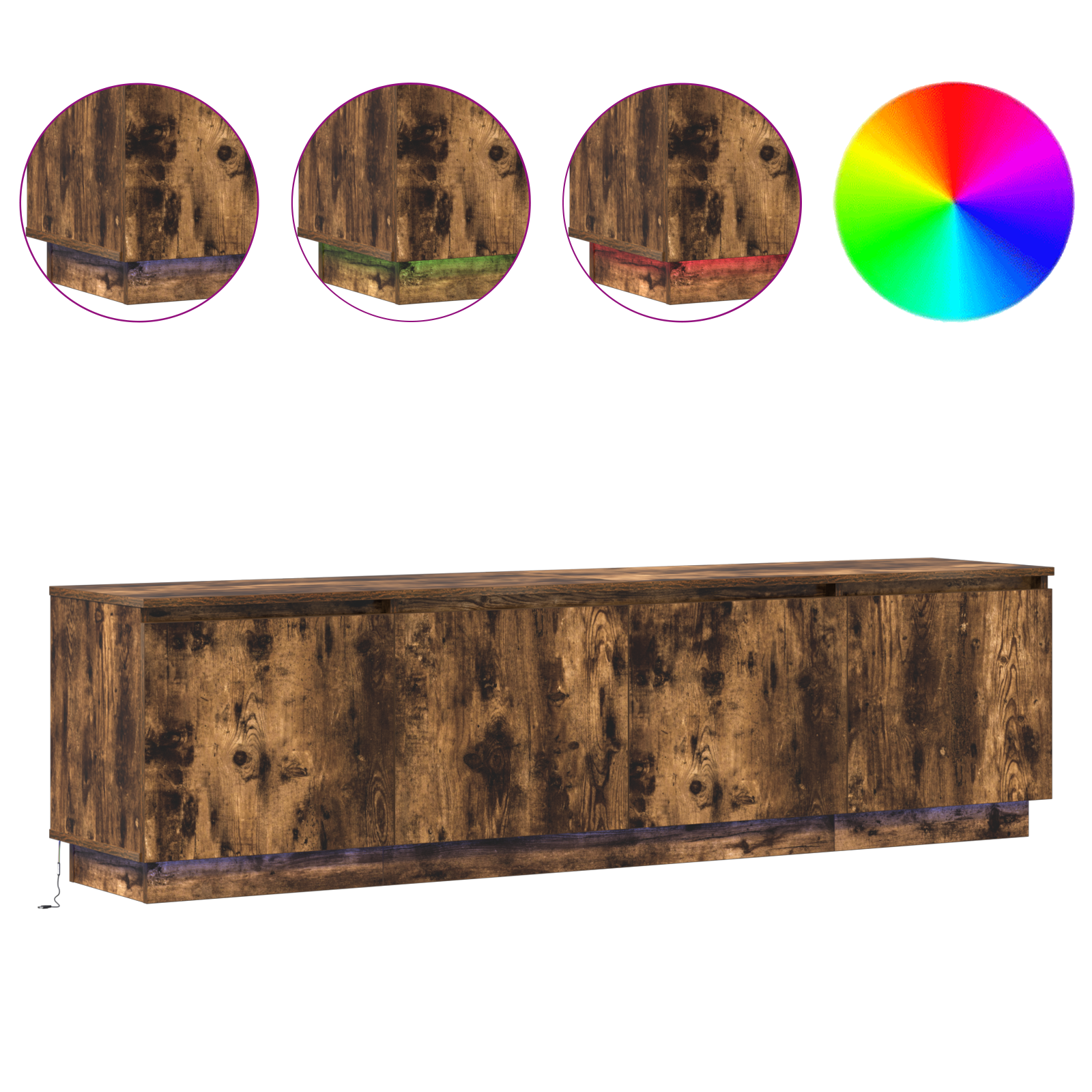 Televizoriaus laikiklis su LED dūminiu ąžuolu 180x38x49 cm inžinerine mediena - Image 4