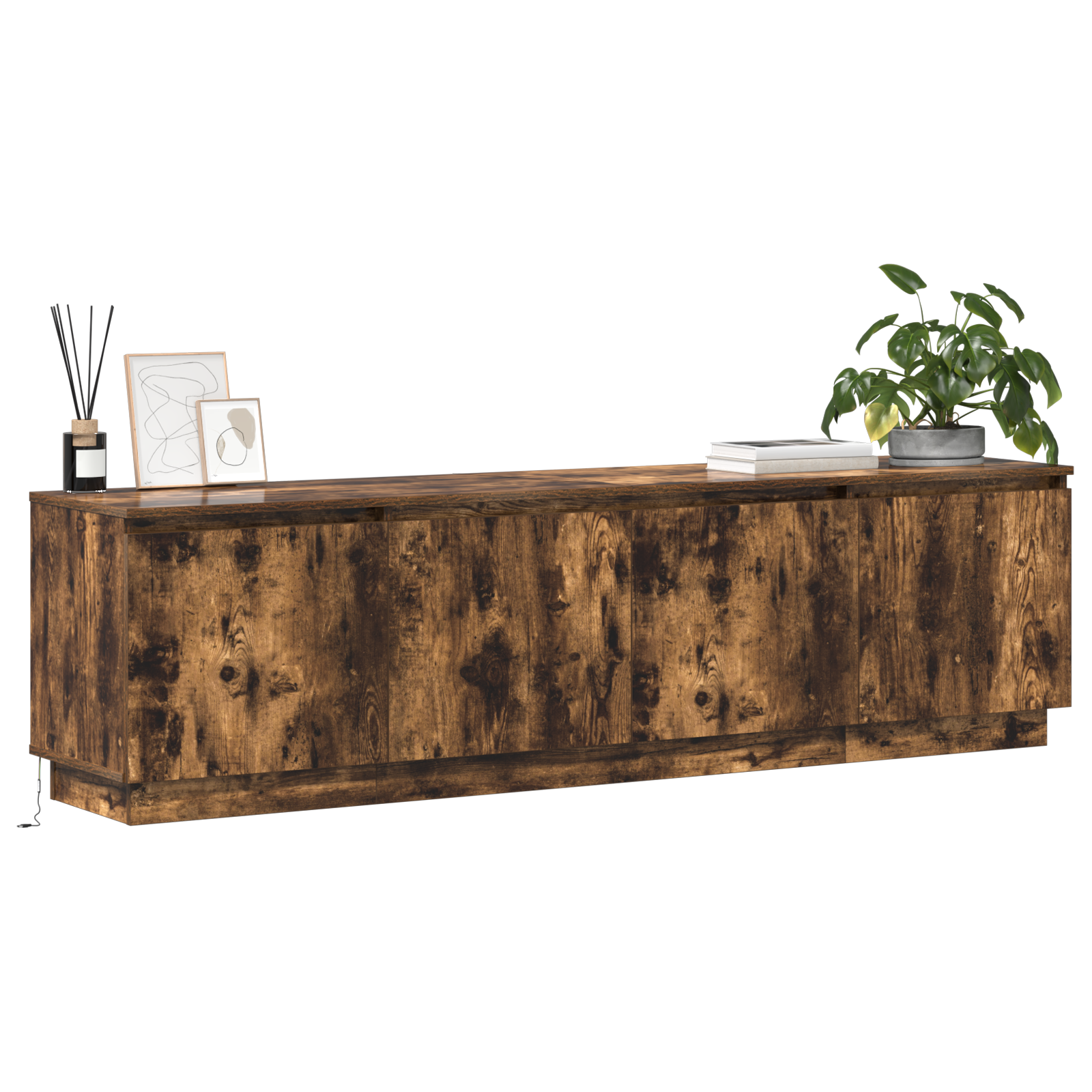 Televizoriaus laikiklis su LED dūminiu ąžuolu 180x38x49 cm inžinerine mediena - Image 3