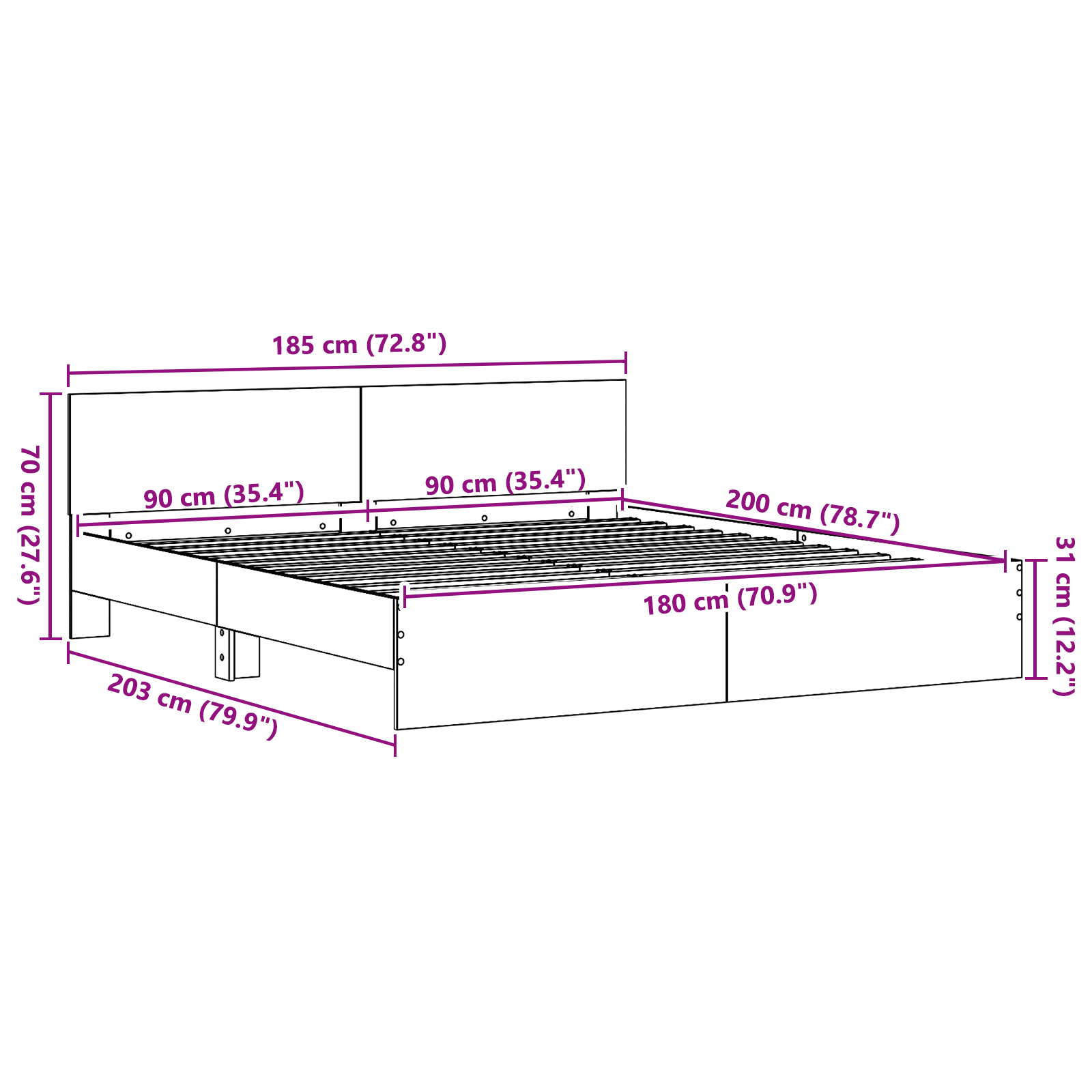 lovos rėmas su galvūgaliu Juodas ąžuolas 180x200 cm inžinerija medžio - Image 11
