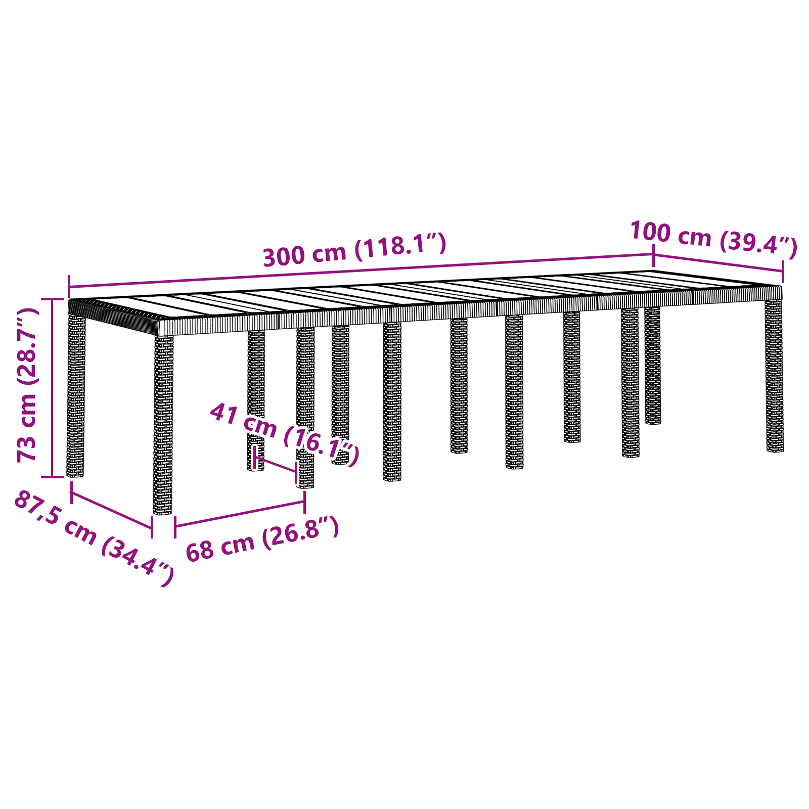 Garden Table Anthracite 300x100x73 cm Poly Rattan - Image 11