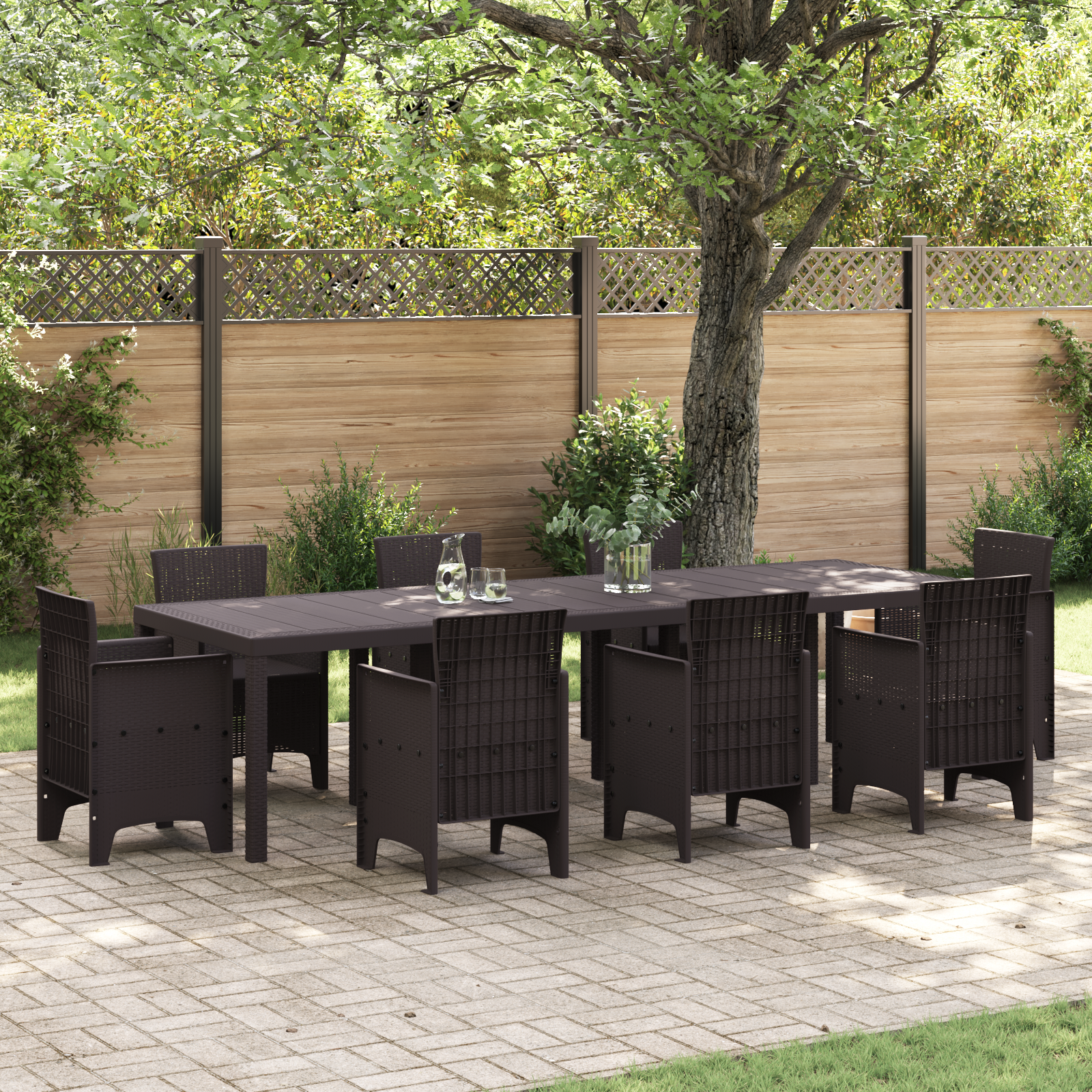 Garden Table Brown 300x100x73 cm Poly Rattan