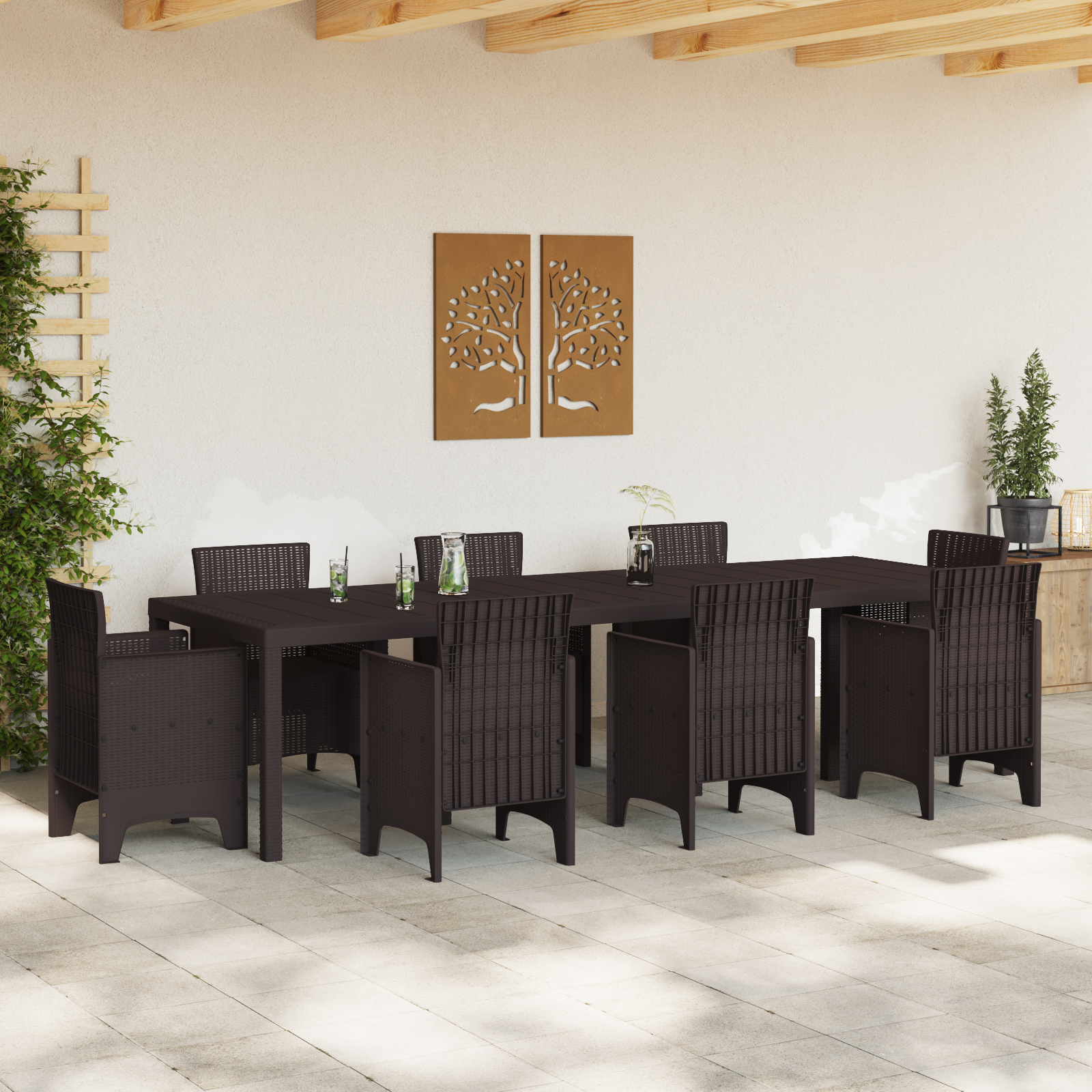 Garden Table Brown 300x100x73 cm Poly Rattan - Image 3