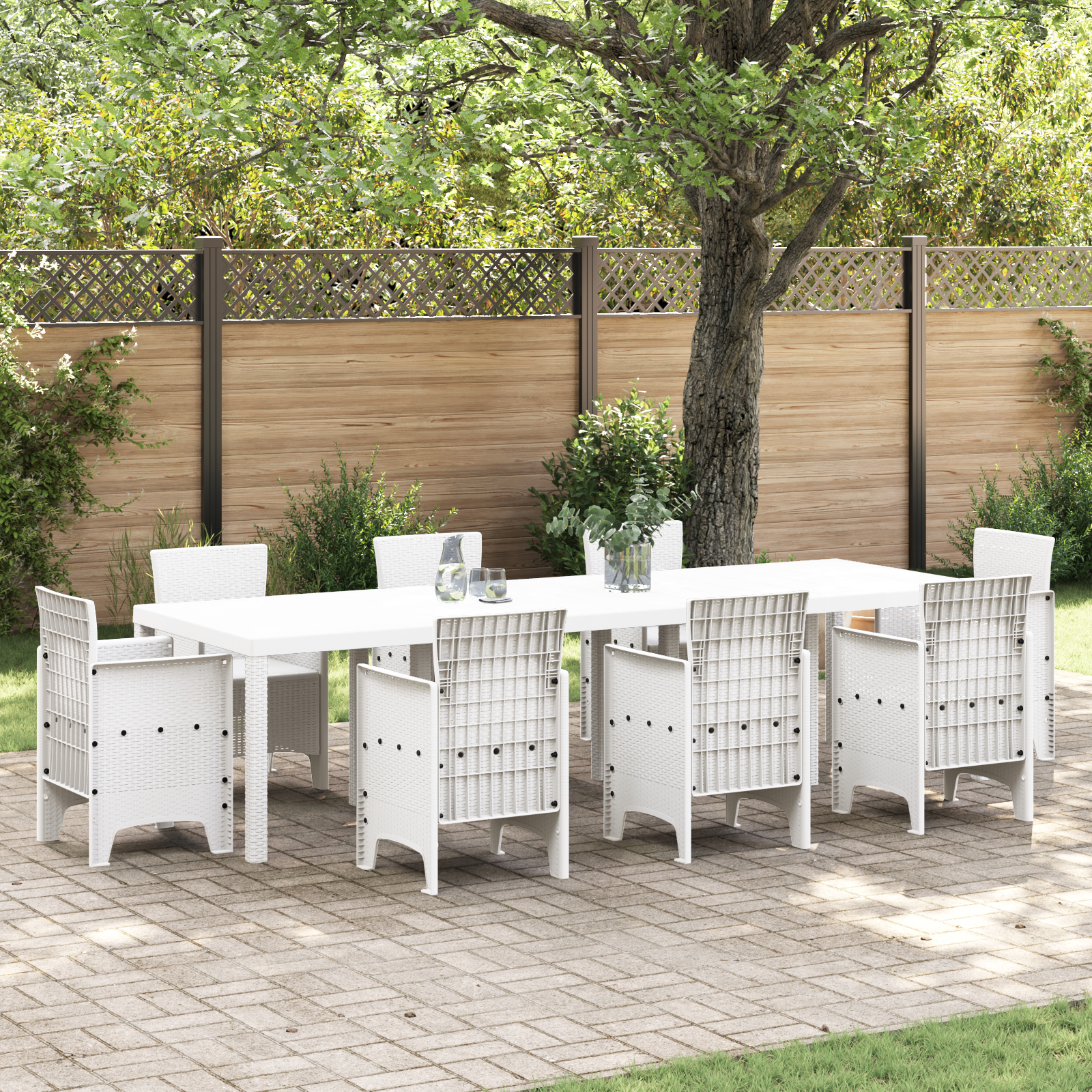 Garden Table White 300x100x73 cm Poly Rattan