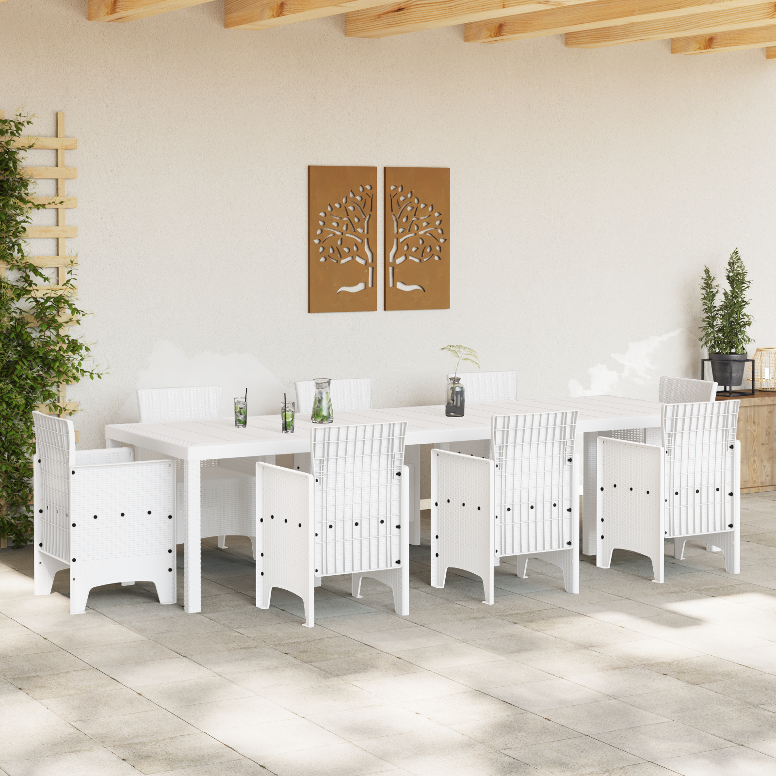 Garden Table White 300x100x73 cm Poly Rattan - Image 3