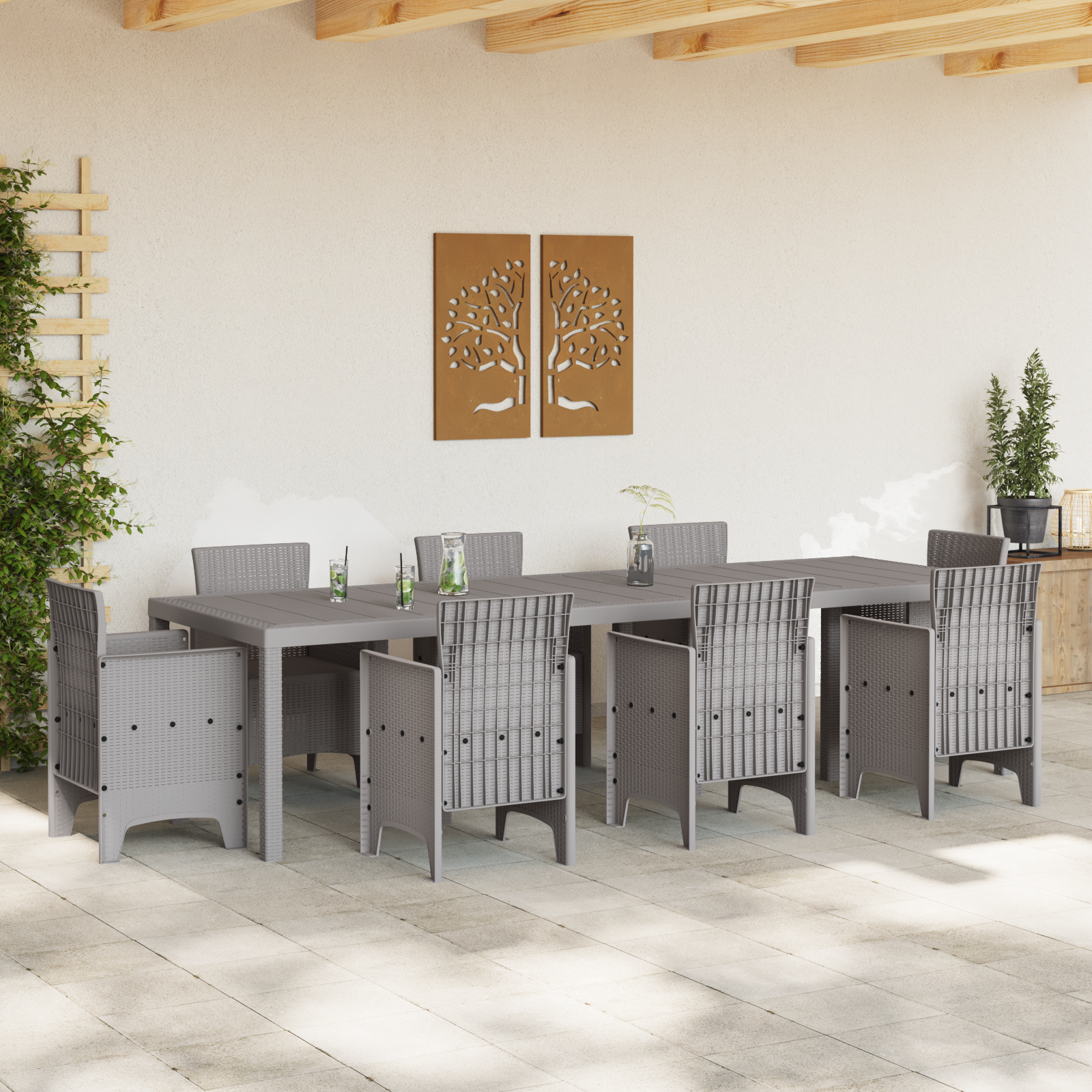 Kiemo Stalas Šviesiai Pilkas 300x100x73 cm Poli Ratanas - Image 3