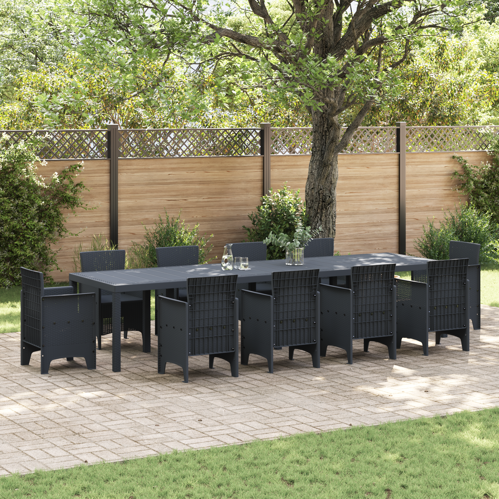 Kiemo stalas antracito 350x100x73 cm poli ratanas