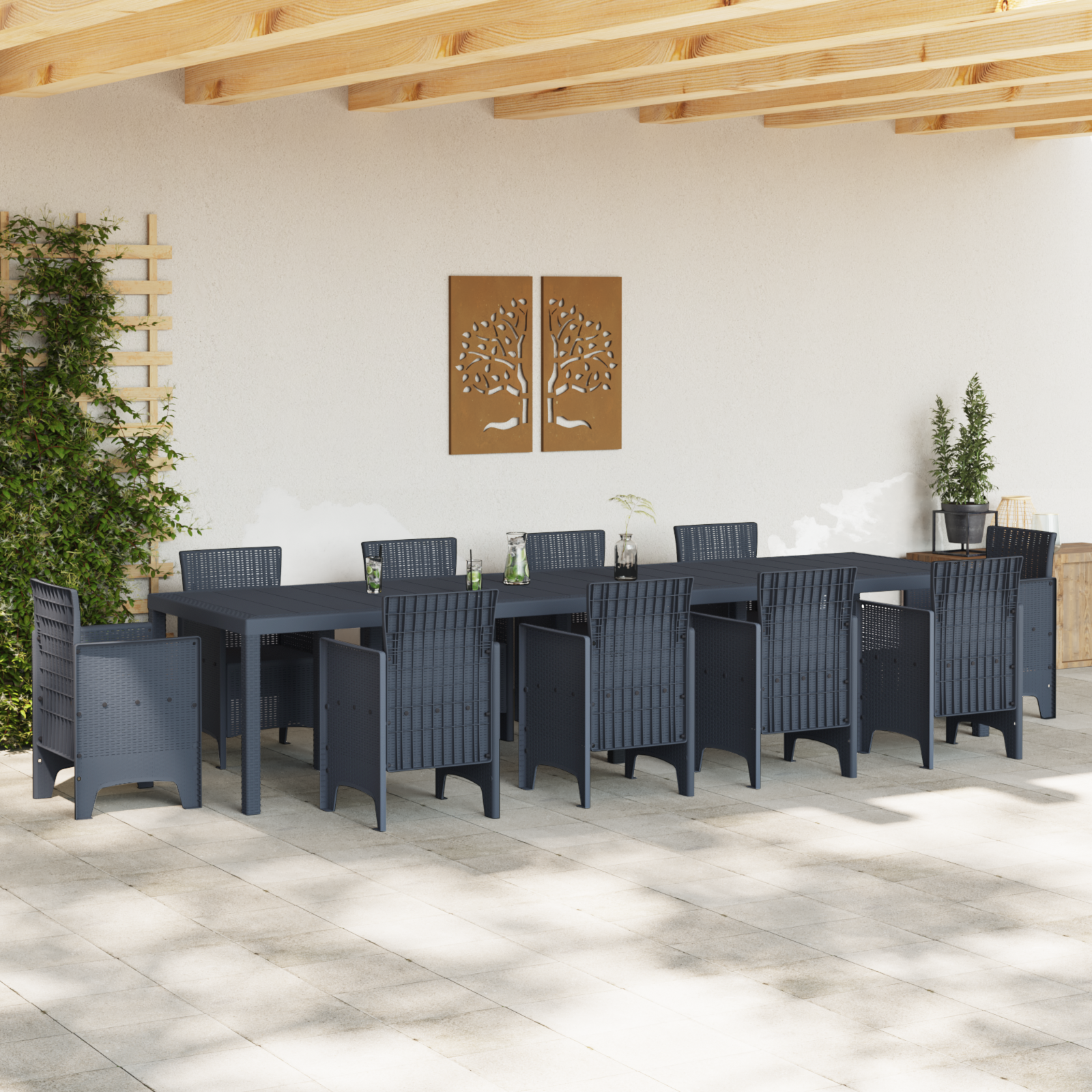 Kiemo stalas antracito 350x100x73 cm poli ratanas - Image 3