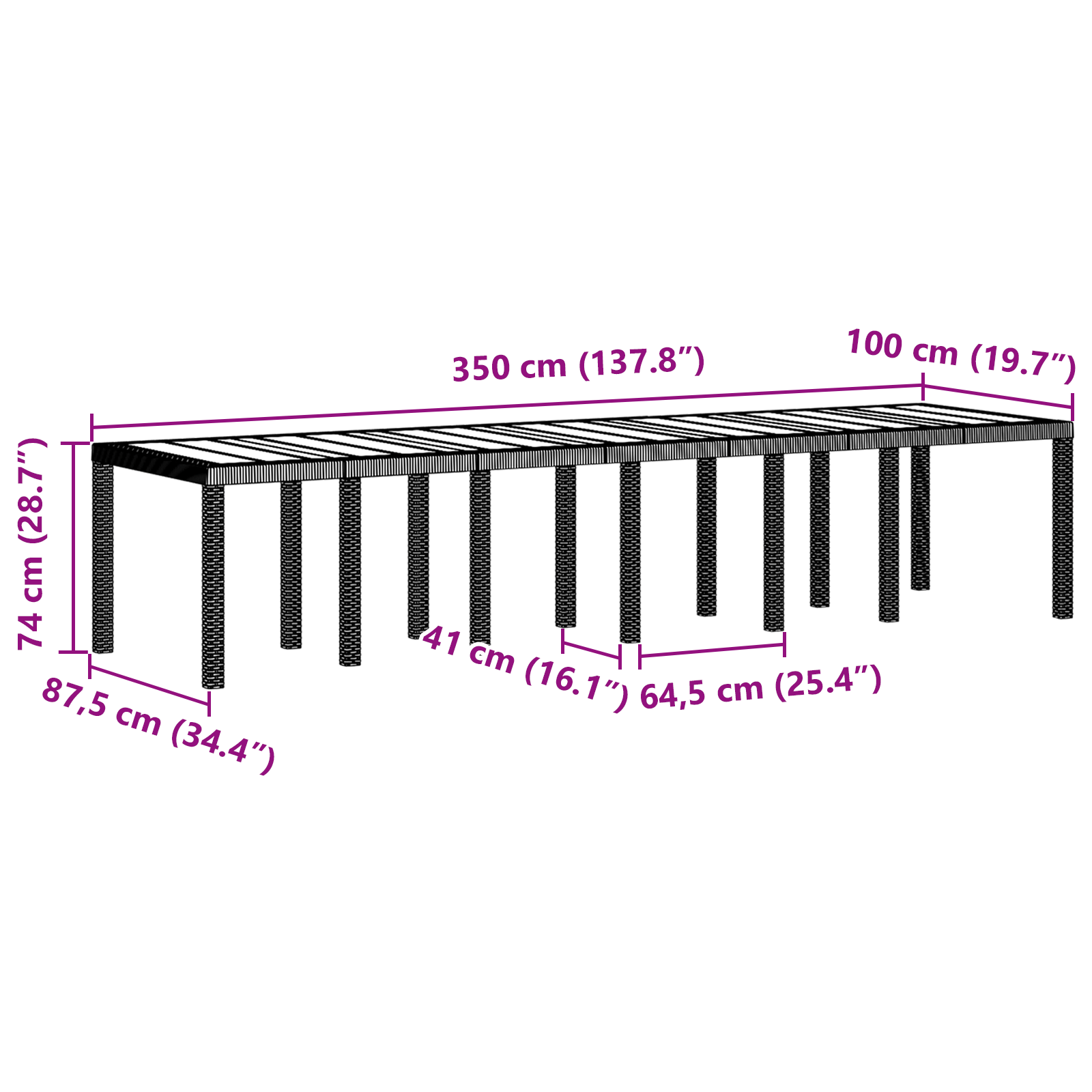 Kiemo stalas antracito 350x100x73 cm poli ratanas - Image 11