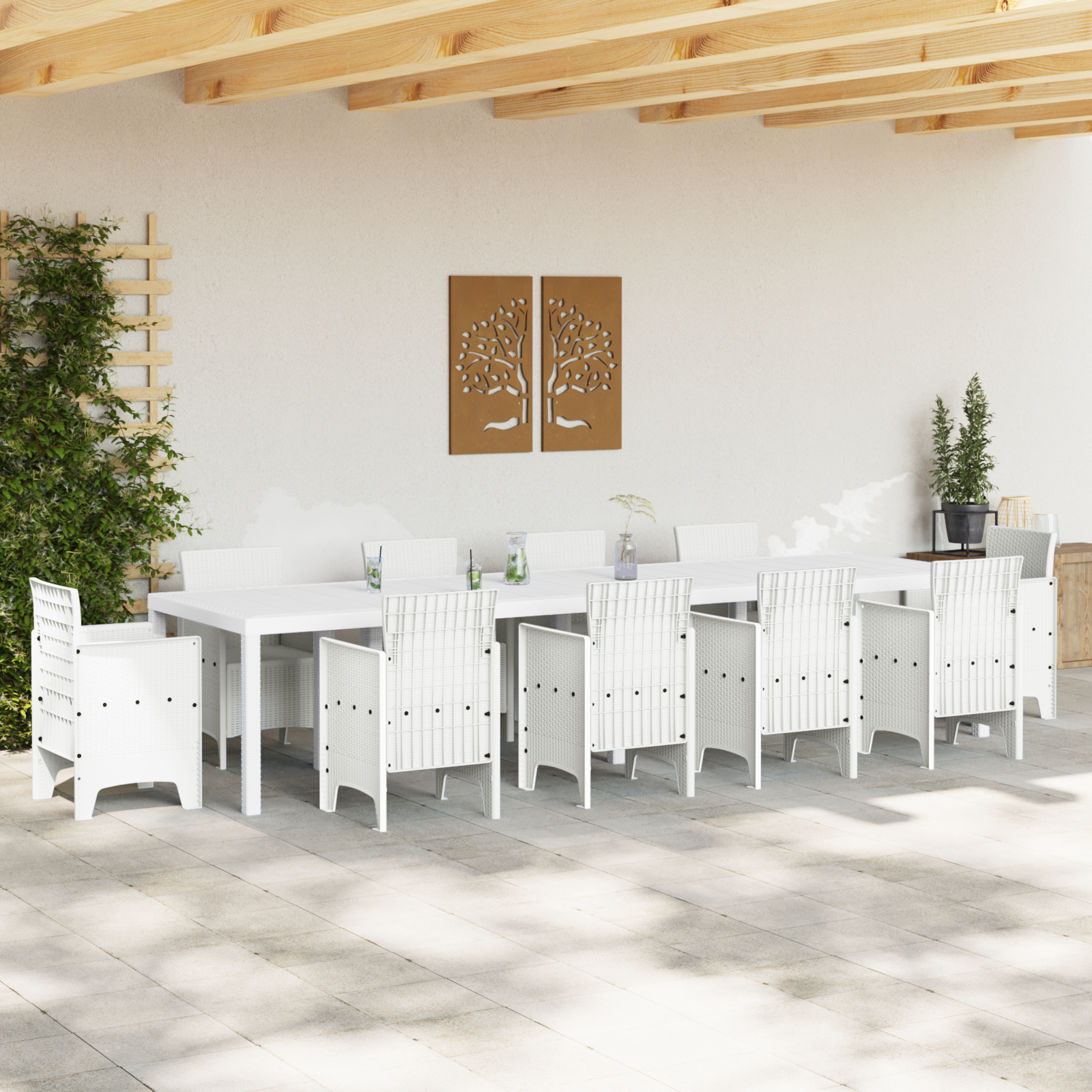 Garden Table White 350x100x73 cm Poly Rattan - Image 3