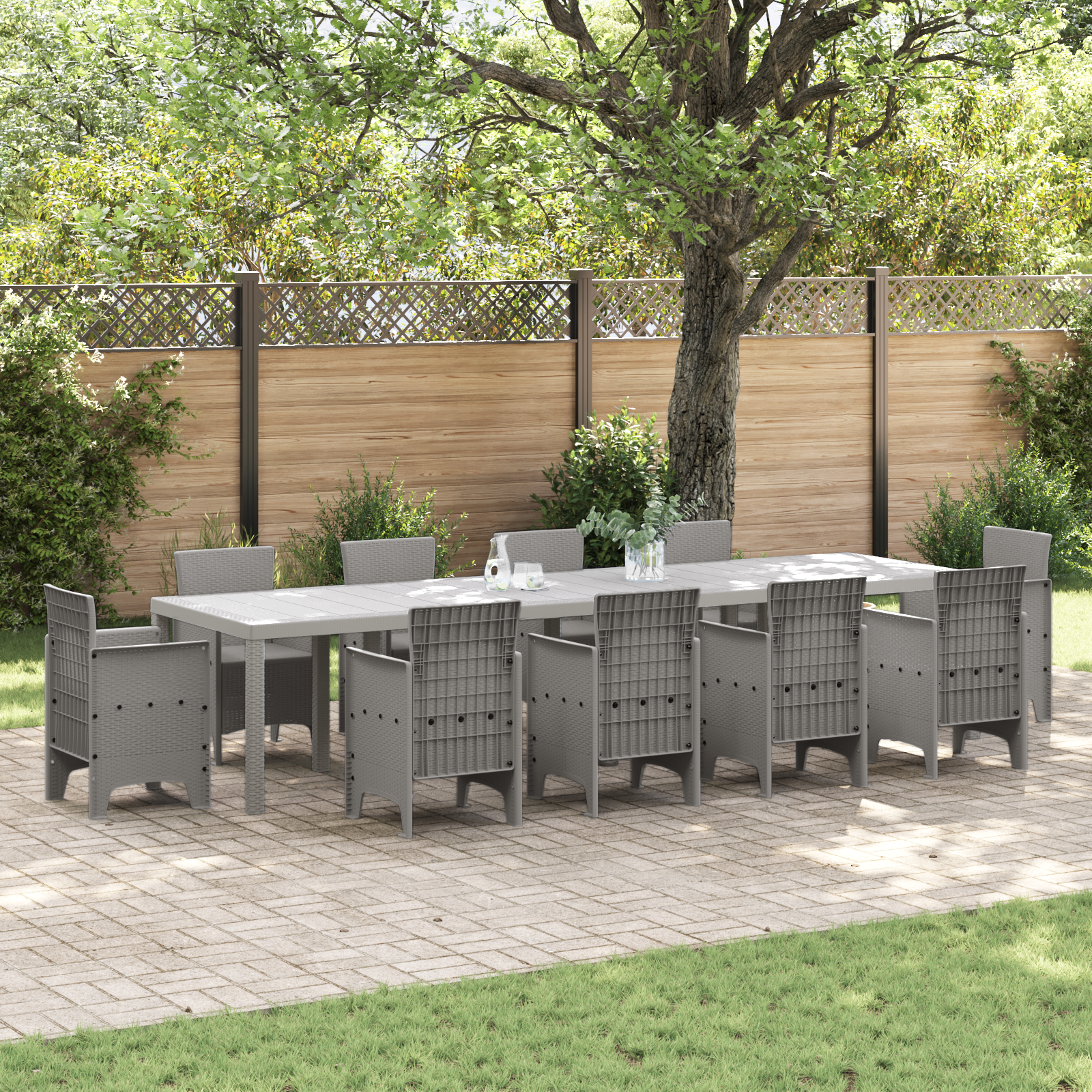 Sodo stalas Šviesiai pilkas 350x100x73 cm Poly Rattan