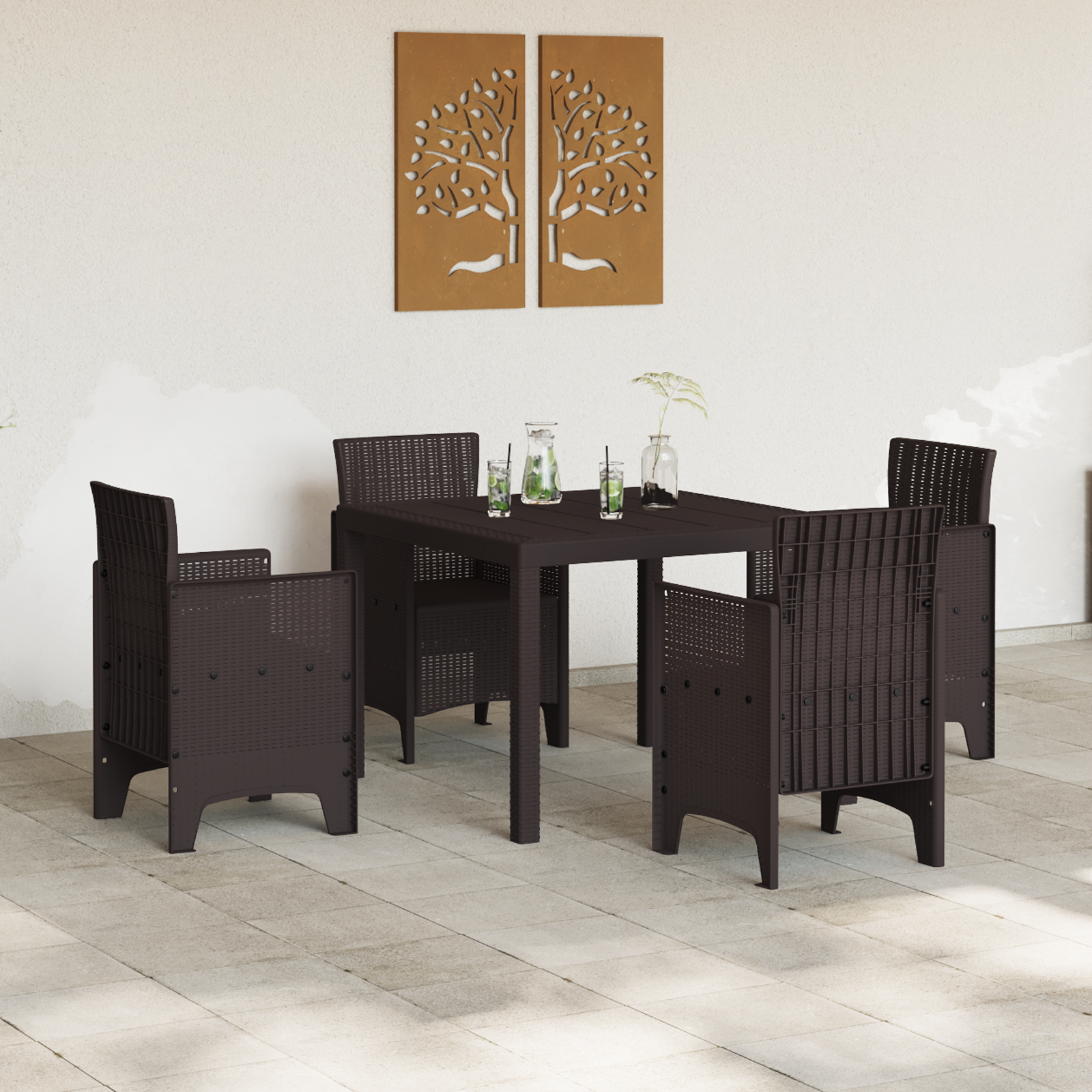 5 Piece Garden Dining Set Brown Poly Rattan - Image 3