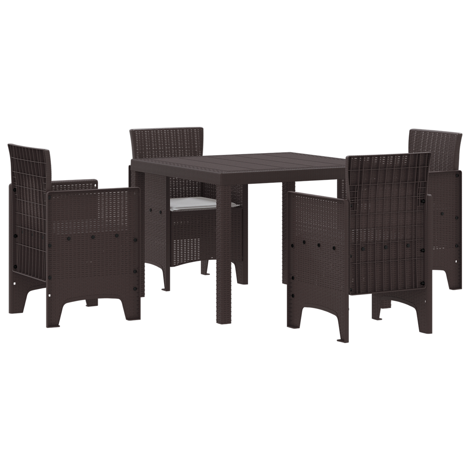 5 Piece Garden Dining Set with Cushions Brown Poly Rattan - Image 2