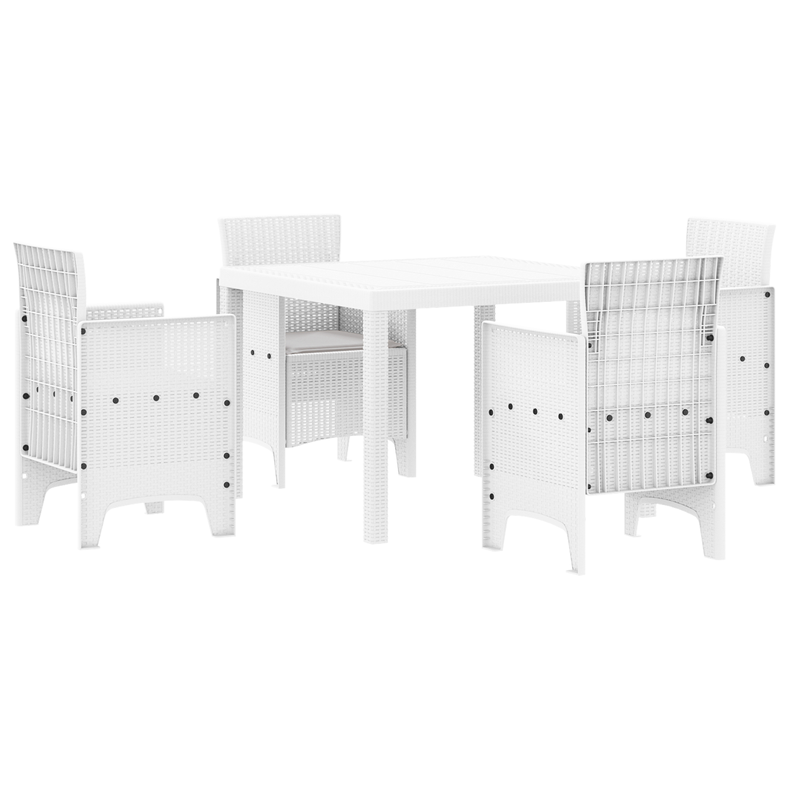 5 Piece Garden Dining Set with Cushions White Poly Rattan - Image 2