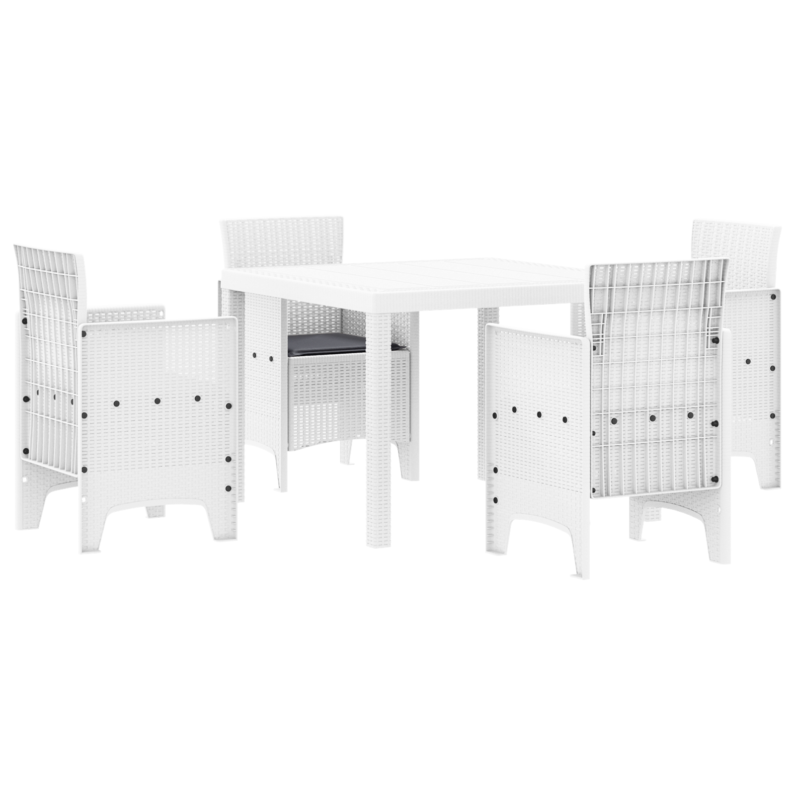5 Piece Garden Dining Set with Cushions White Poly Rattan - Image 2