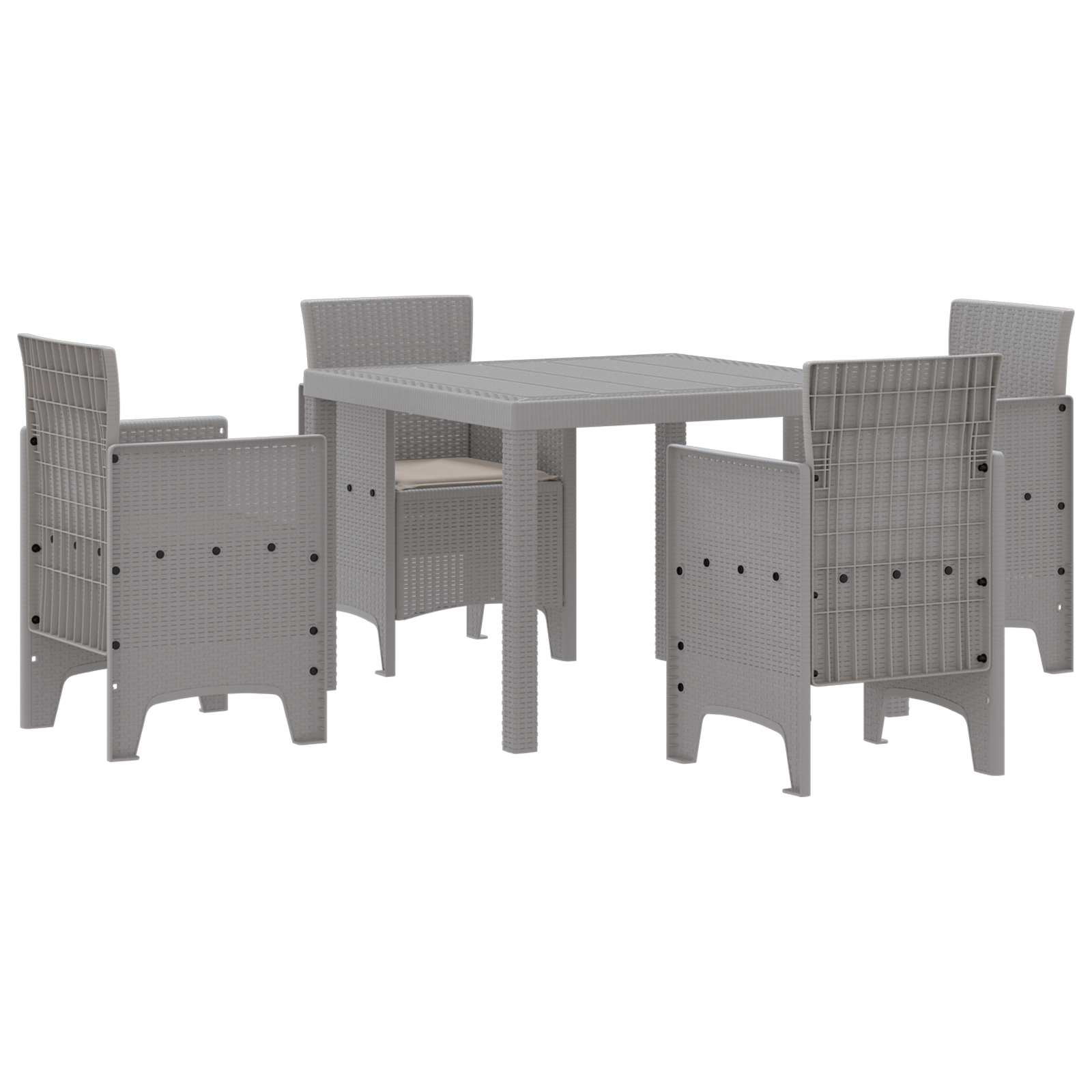 5 Piece Garden Dining Set with Cushions Light Grey Poly Rattan - Image 2