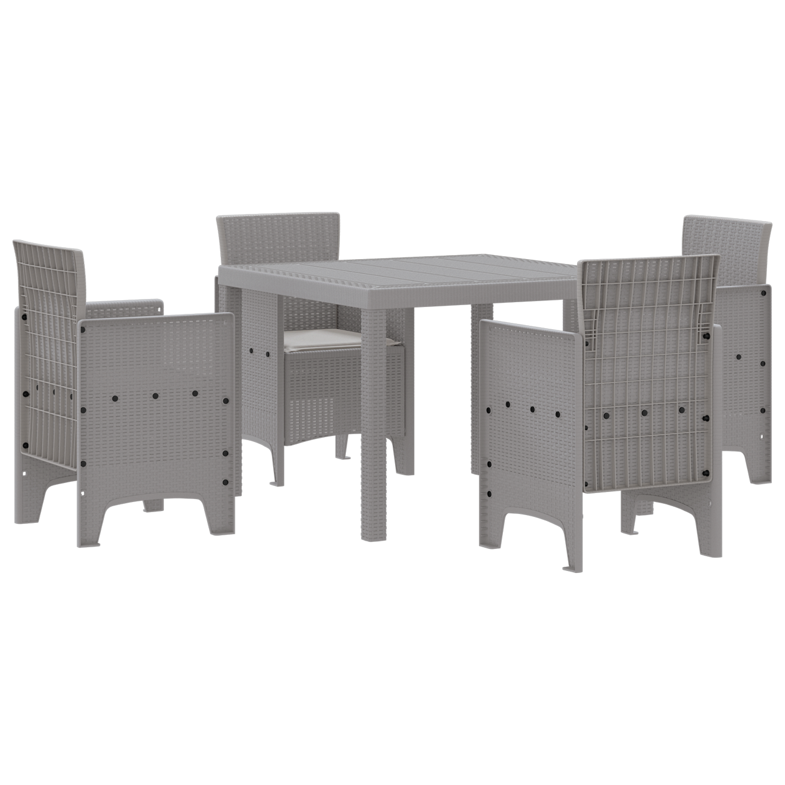 5 Piece Garden Dining Set with Cushions Light Grey Poly Rattan - Image 2
