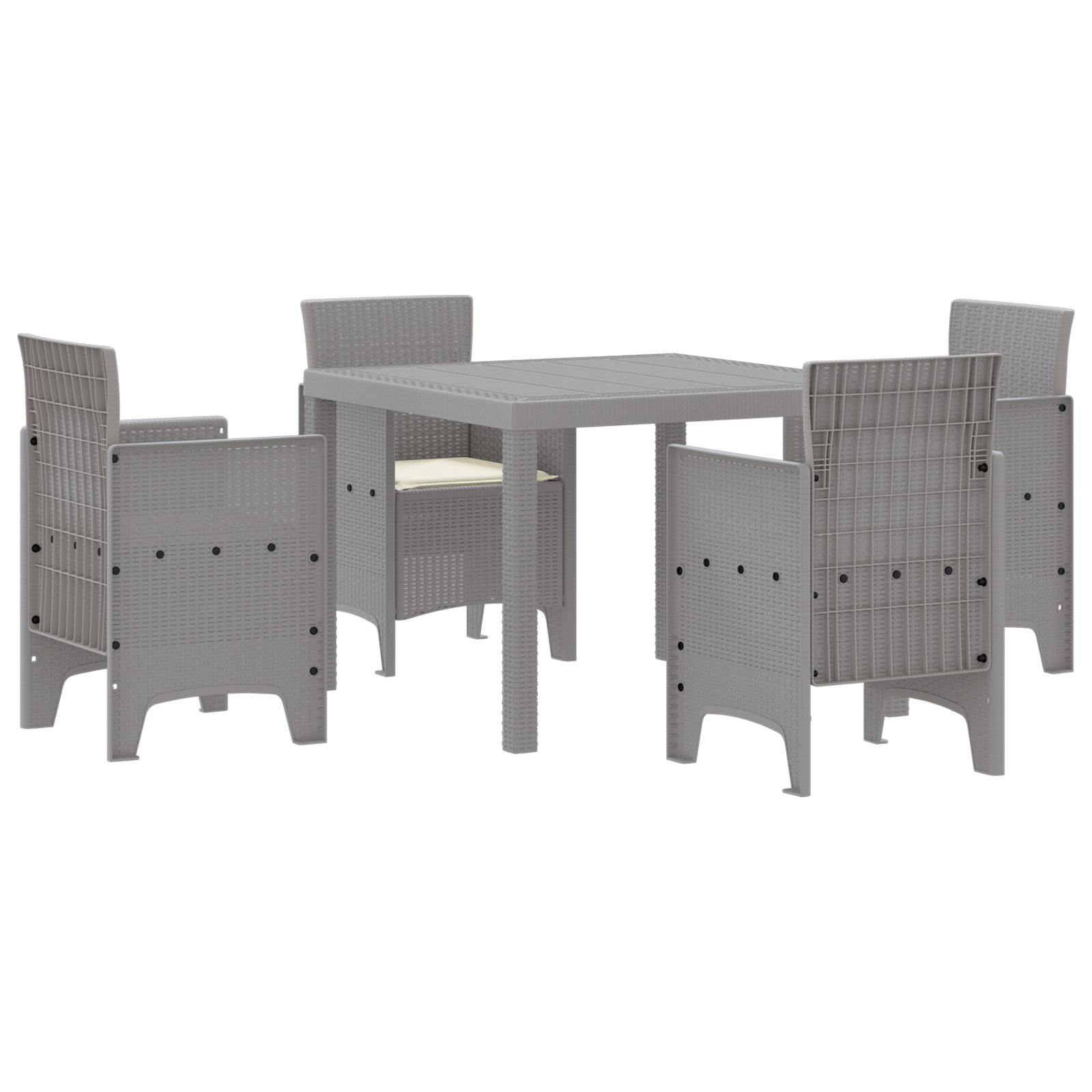 5 Piece Garden Dining Set with Cushions Light Grey Poly Rattan - Image 2