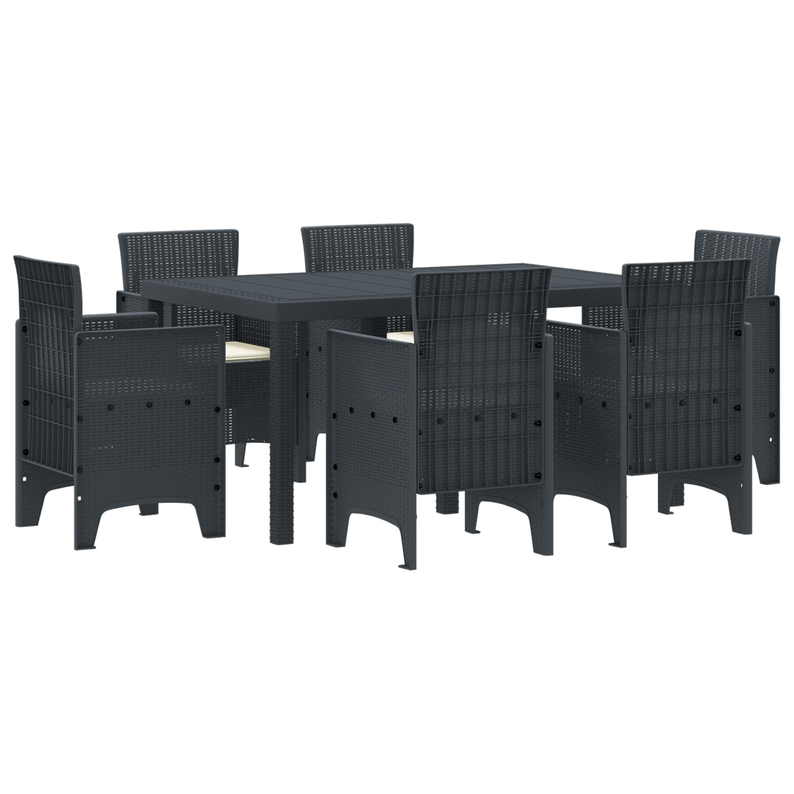 7 Piece Garden Dining Set with Cushions Anthracite Poly Rattan - Image 2
