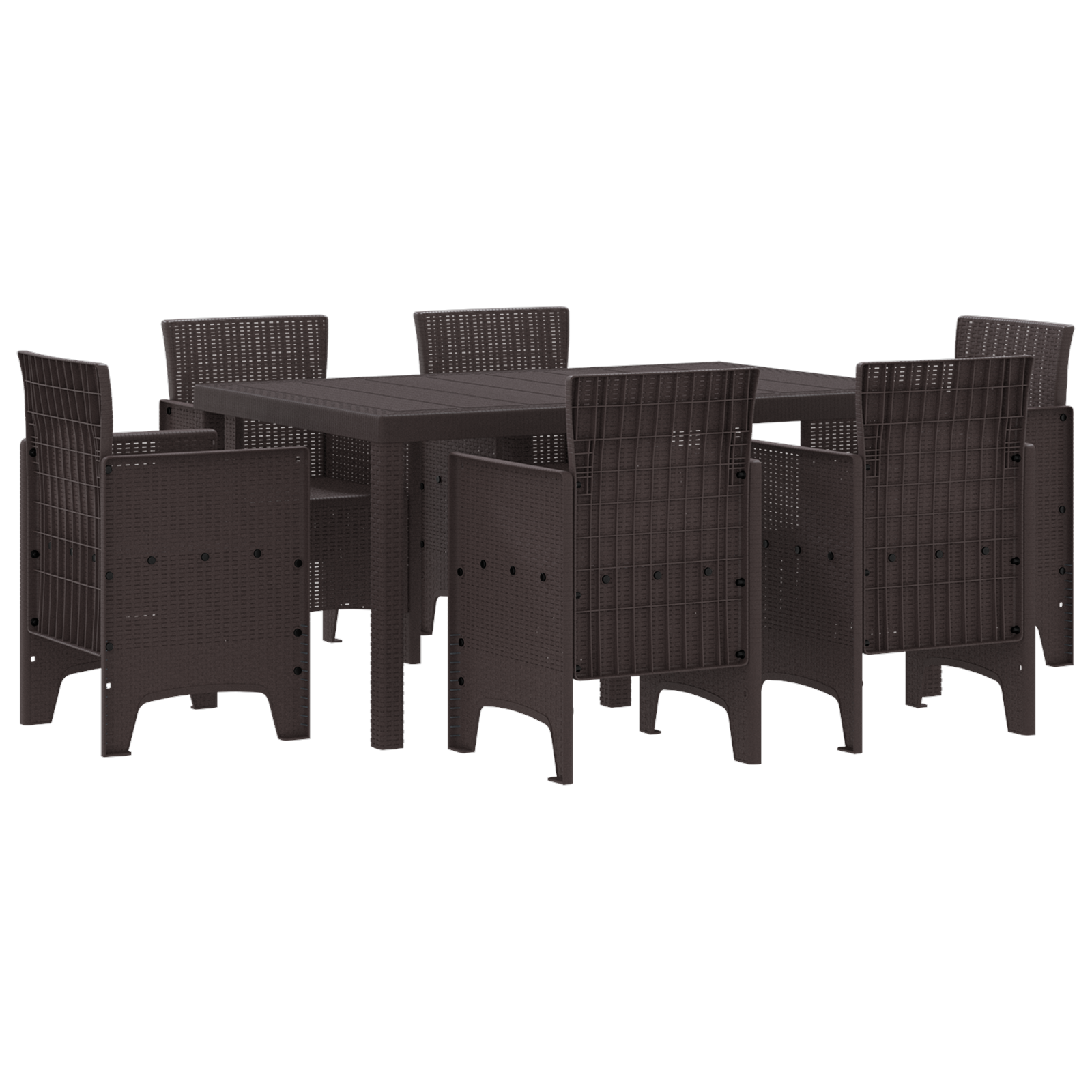 7 Piece Garden Dining Set Brown Poly Rattan - Image 2