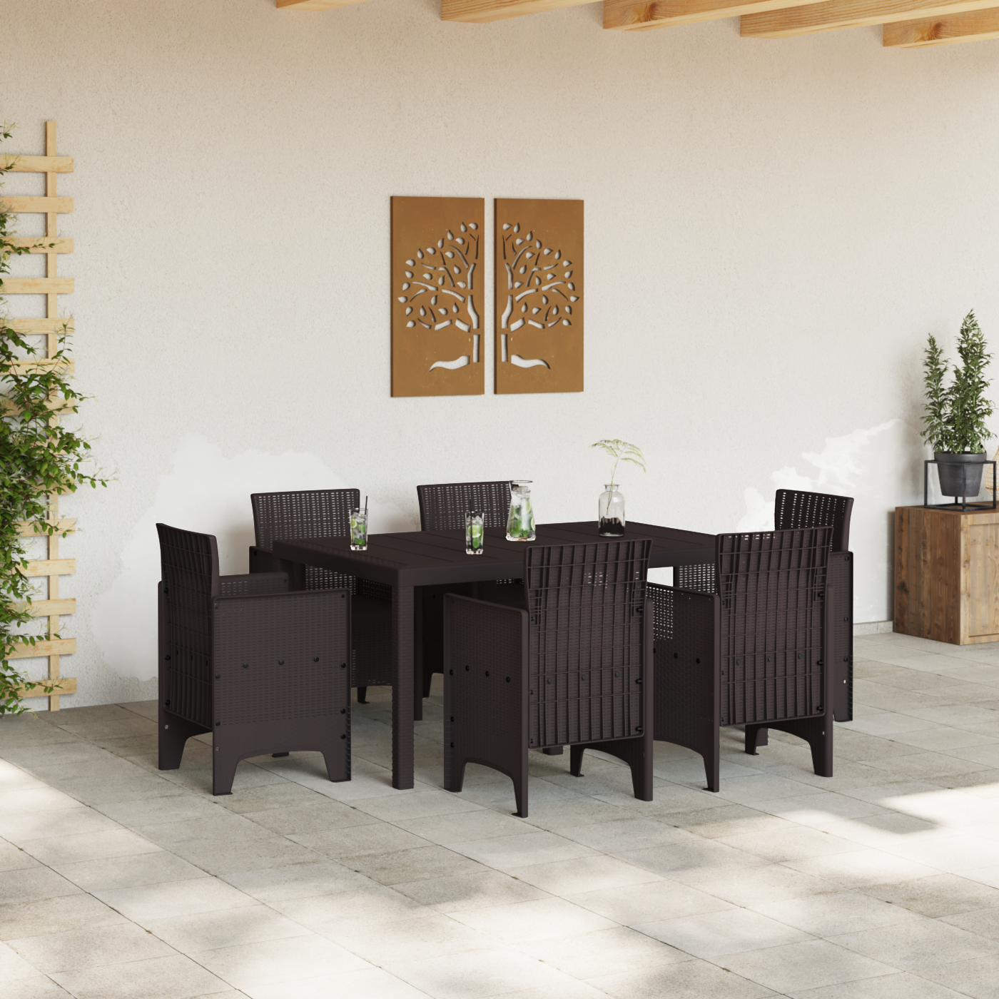 7 Piece Garden Dining Set Brown Poly Rattan - Image 3