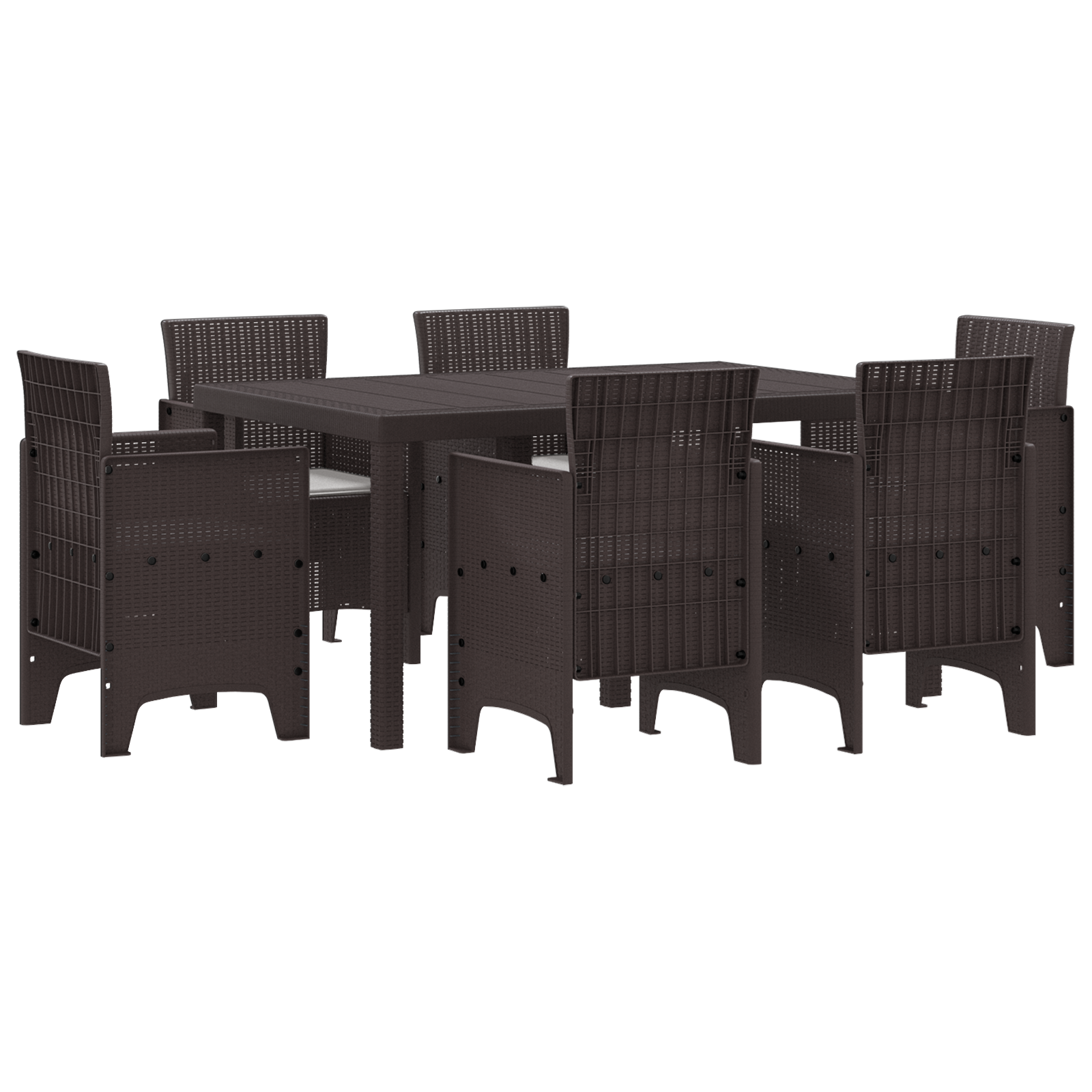 7 Piece Garden Dining Set with Cushions Brown Poly Rattan - Image 2