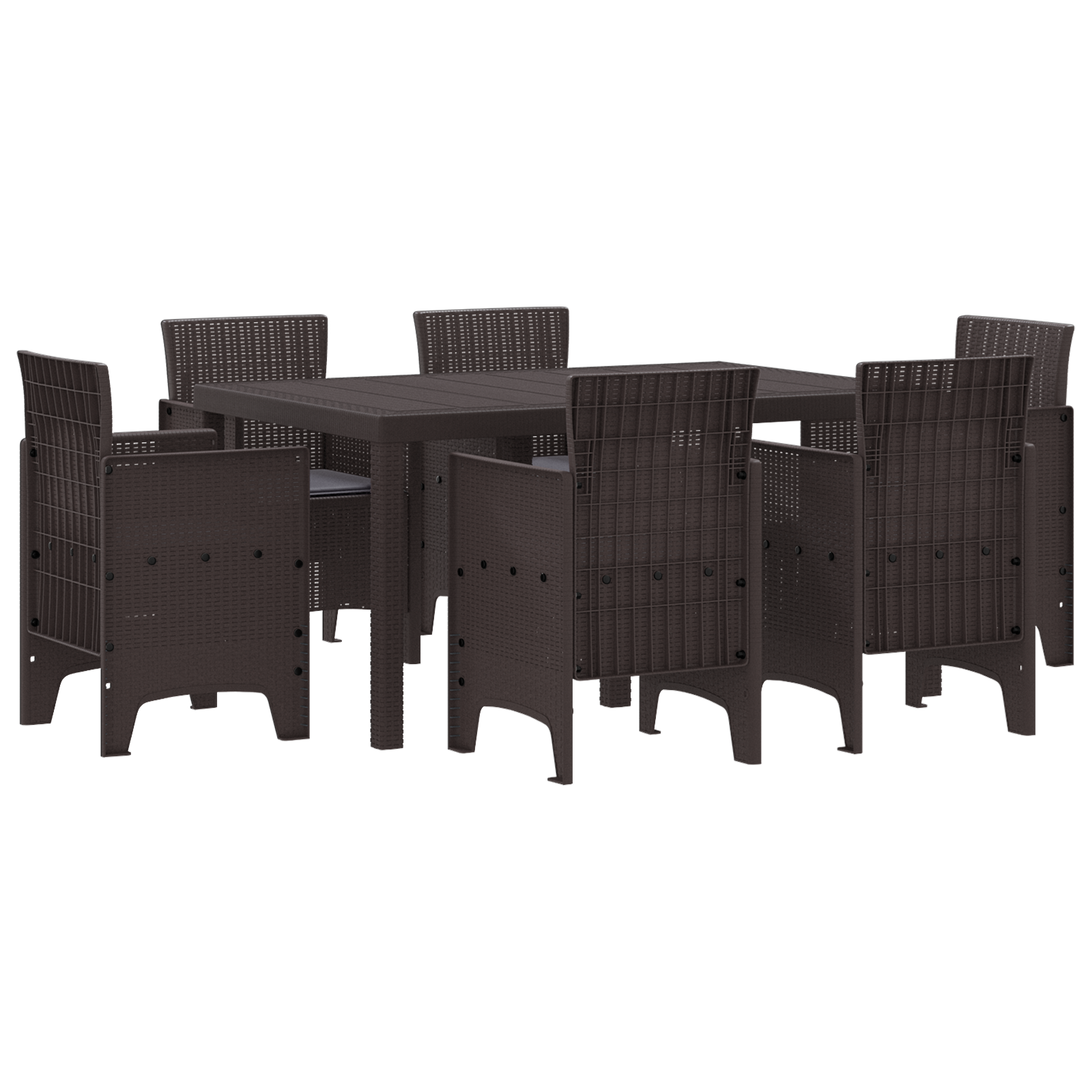 7 Piece Garden Dining Set with Cushions Brown Poly Rattan - Image 2