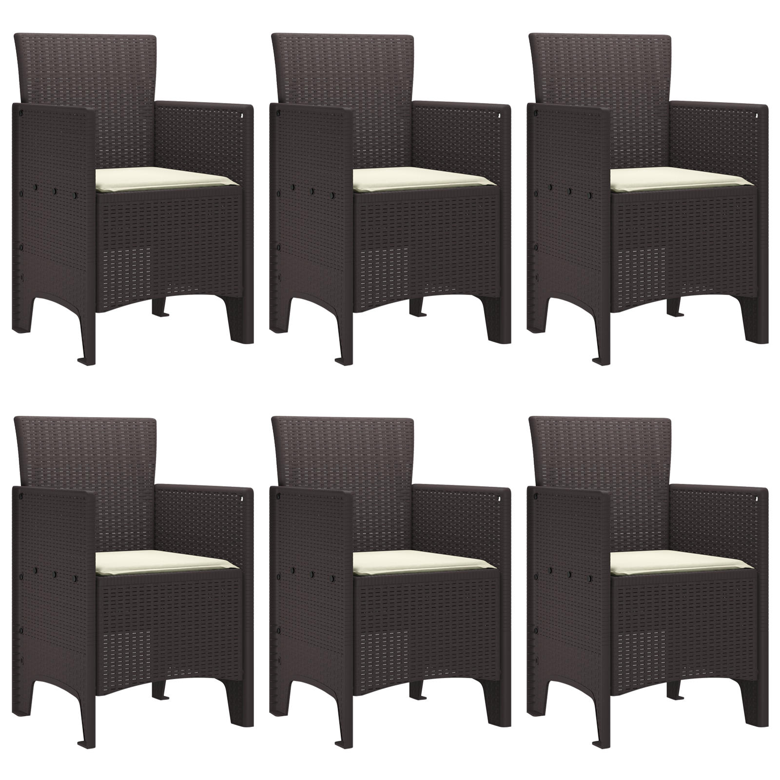 7 Piece Garden Dining Set with Cushions Brown Poly Rattan - Image 4