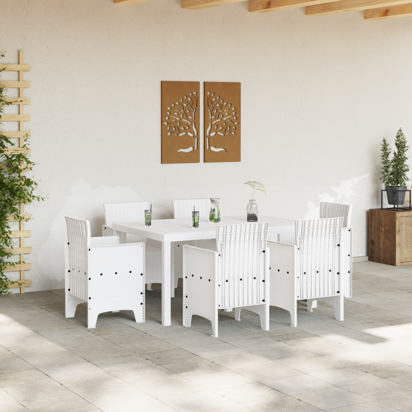 7 Piece Garden Dining Set White Poly Rattan - Image 3