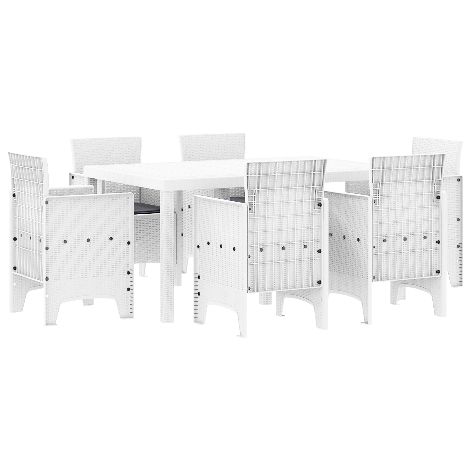 7 Piece Garden Dining Set with Cushions White Poly Rattan - Image 2