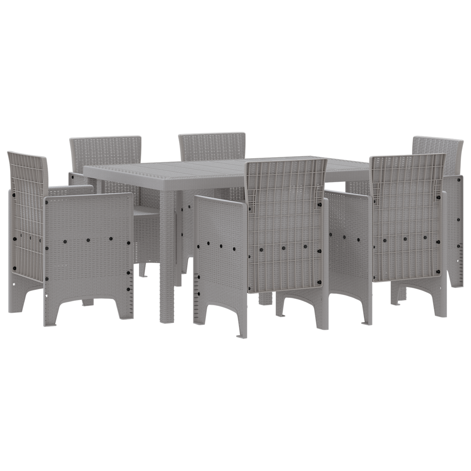 7 Piece Garden Dining Set Light Grey Poly Rattan - Image 2
