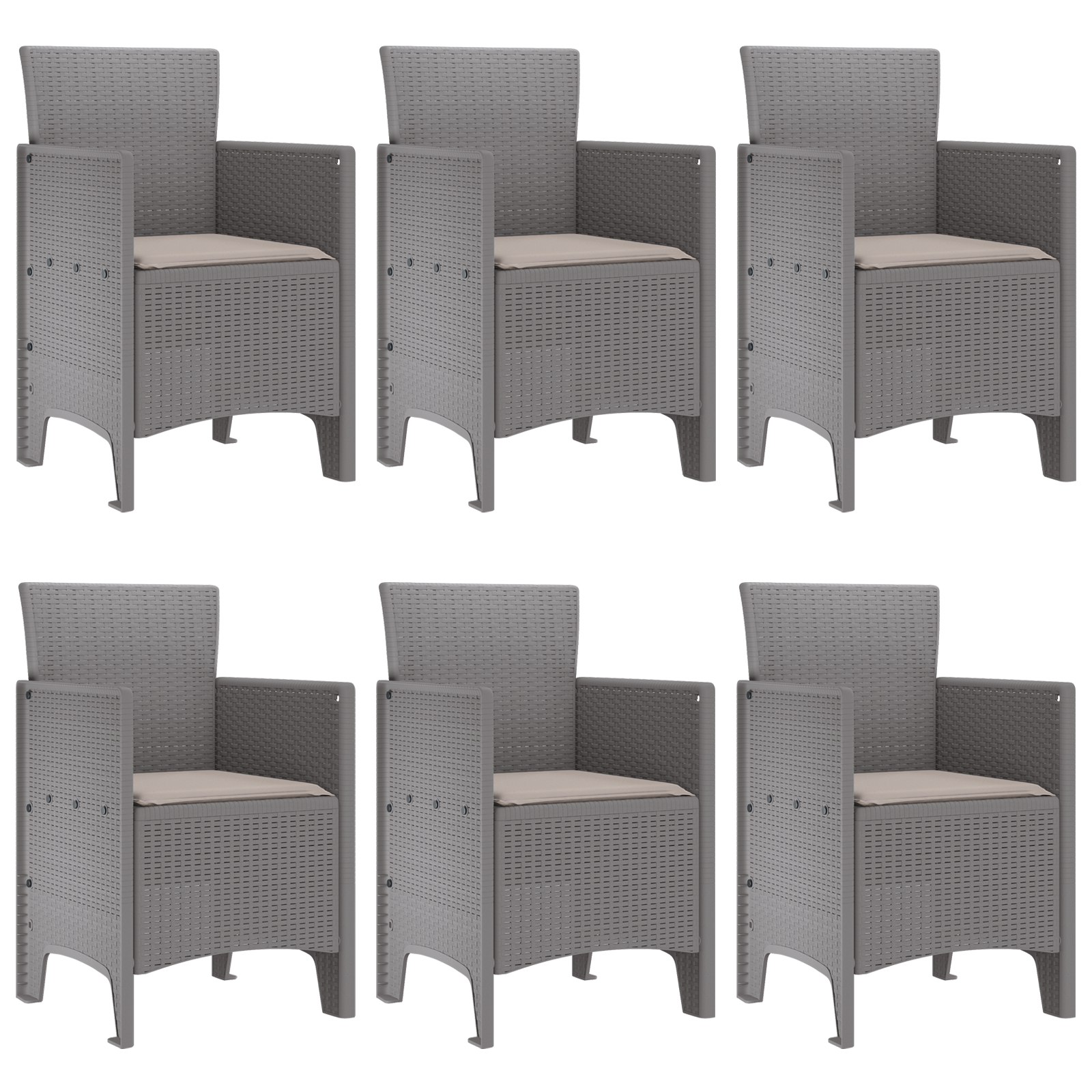 7 Piece Garden Dining Set with Cushions Light Grey Poly Rattan - Image 4