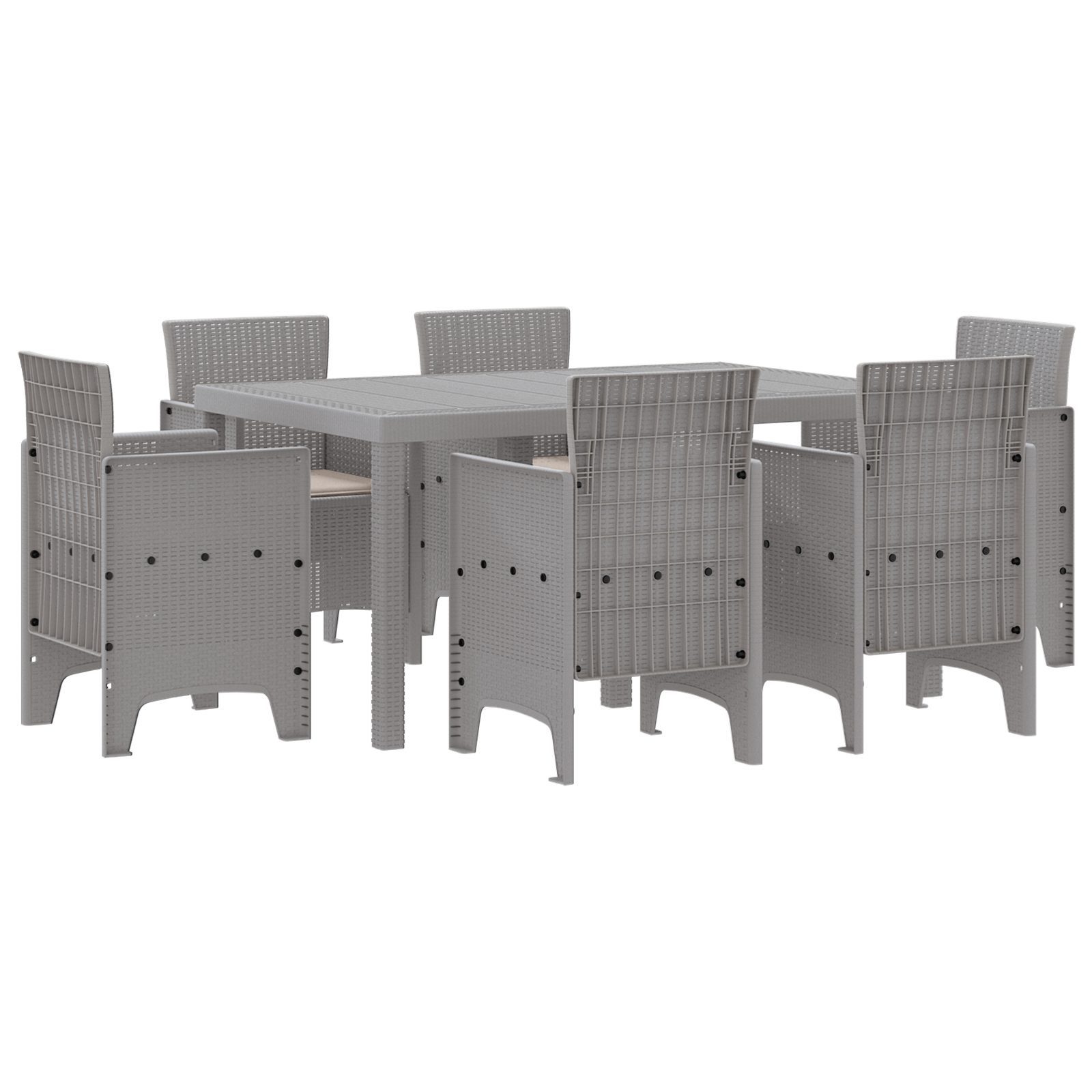 7 Piece Garden Dining Set with Cushions Light Grey Poly Rattan - Image 2