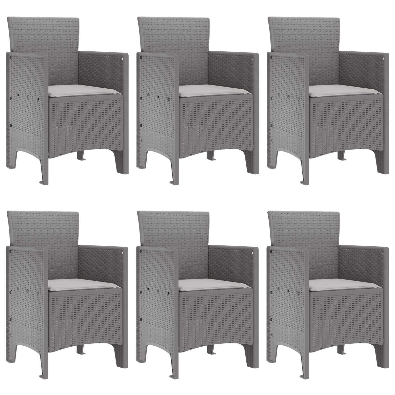 7 Piece Garden Dining Set with Cushions Light Grey Poly Rattan - Image 4