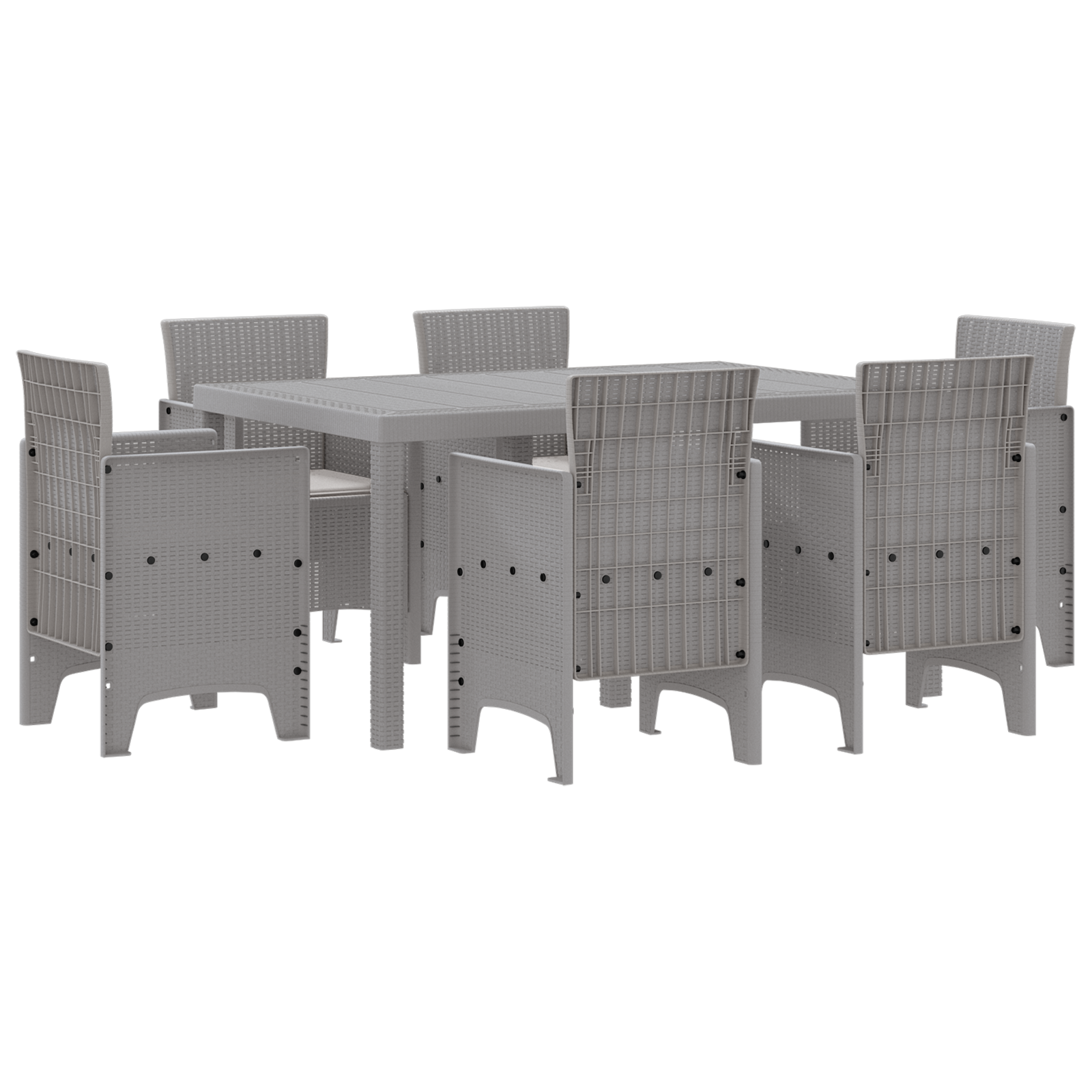 7 Piece Garden Dining Set with Cushions Light Grey Poly Rattan - Image 2