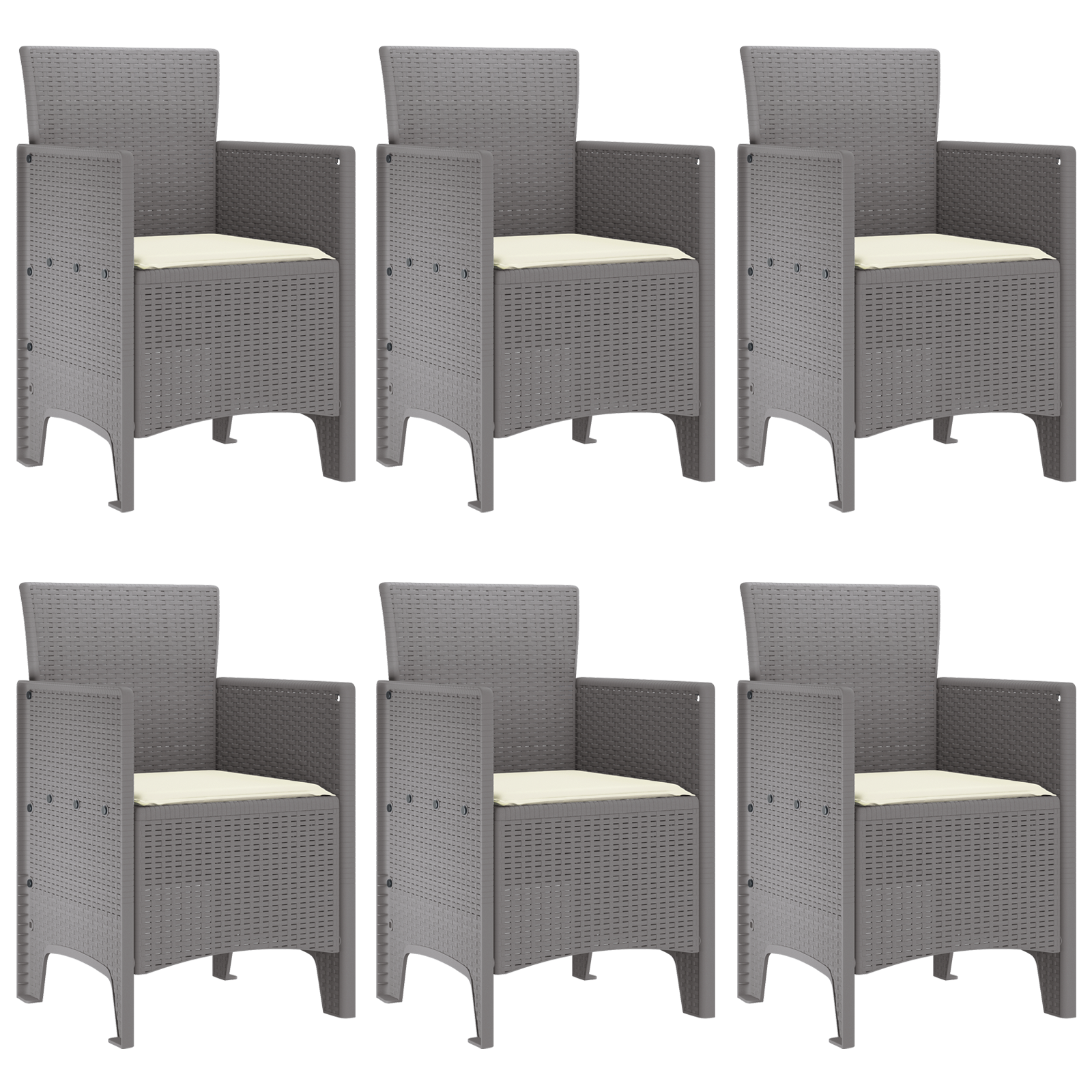 7 Piece Garden Dining Set with Cushions Light Grey Poly Rattan - Image 4