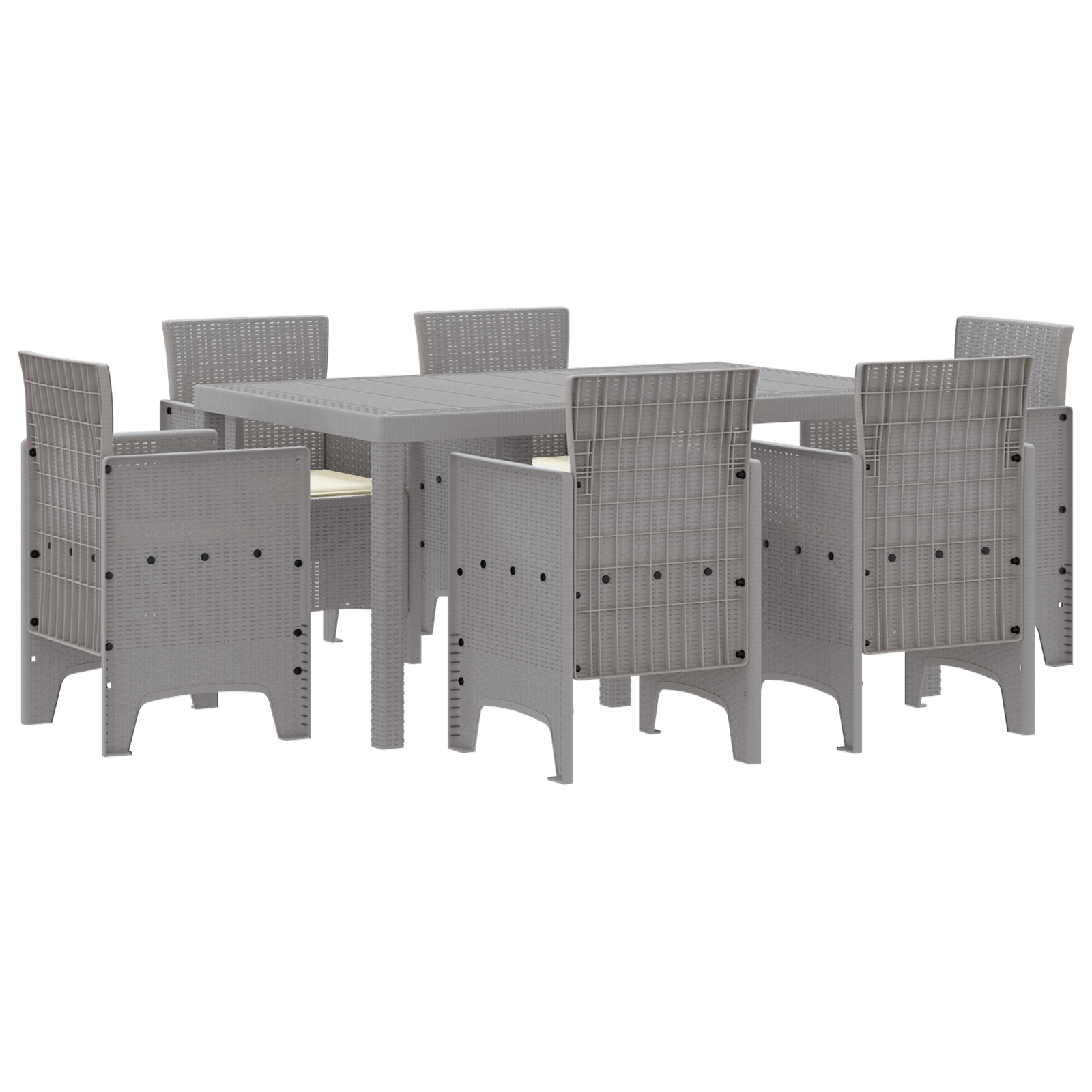 7 Piece Garden Dining Set with Cushions Light Grey Poly Rattan - Image 2