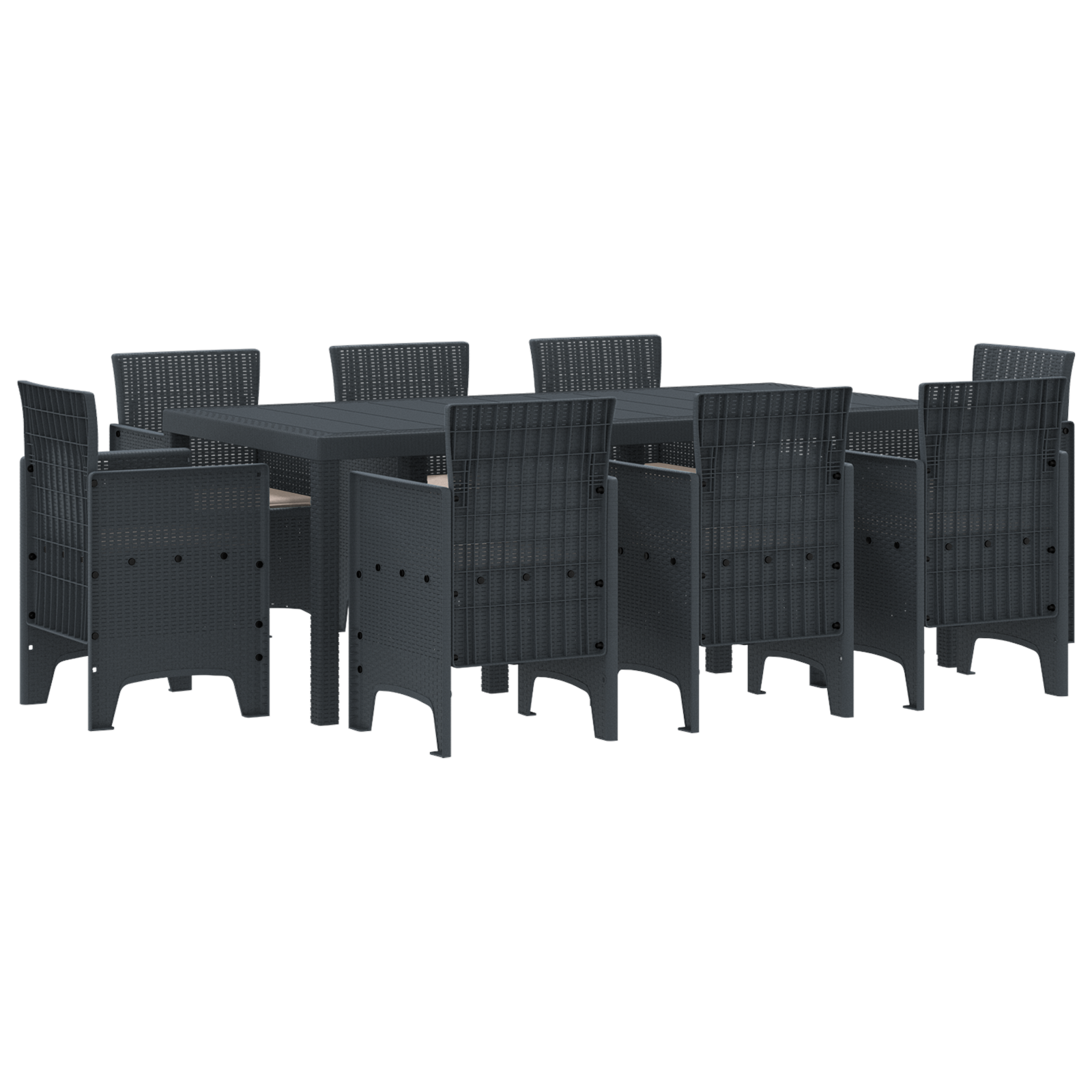 9 Piece Garden Dining Set with Cushions Anthracite Poly Rattan - Image 2
