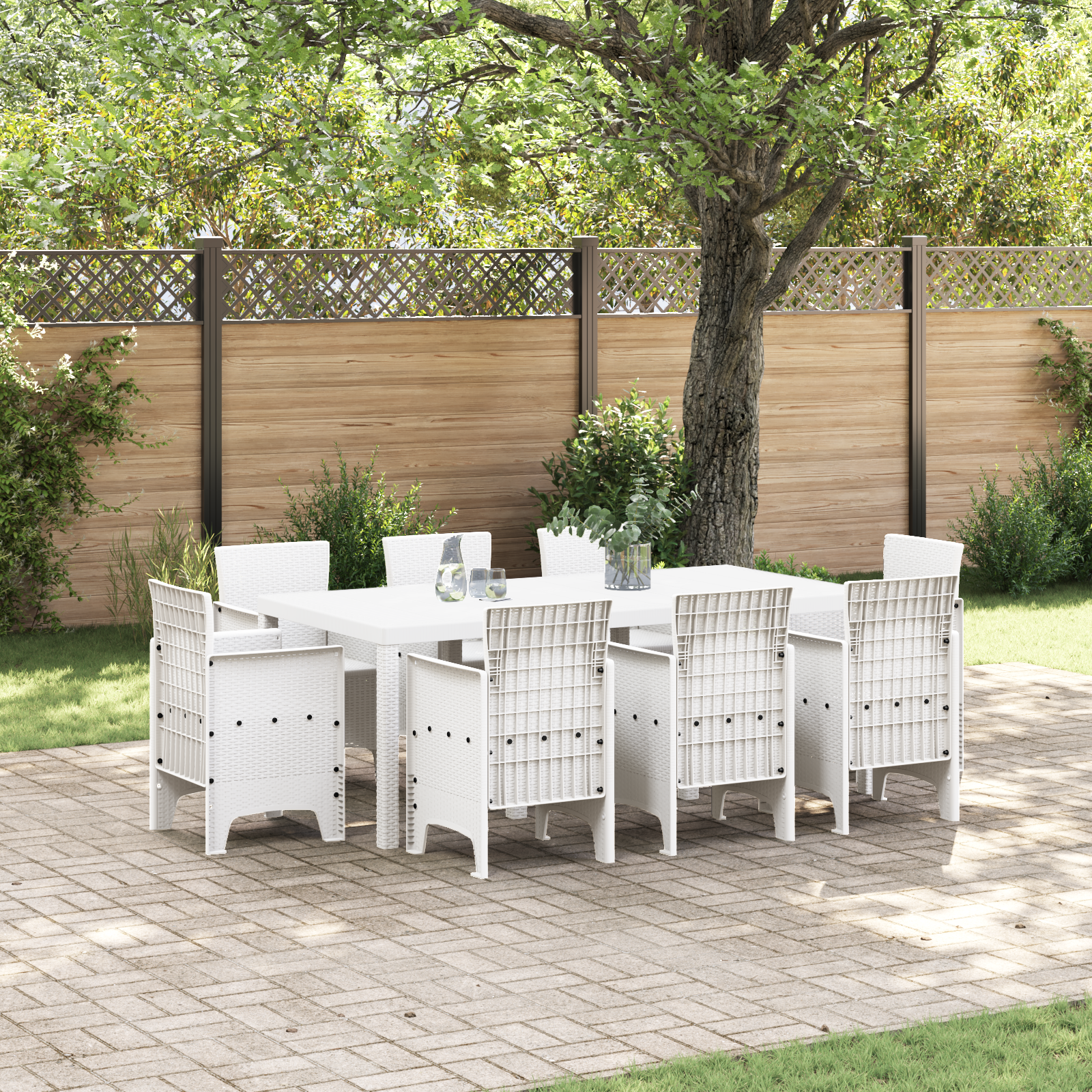 9 Piece Garden Dining Set White Poly Rattan