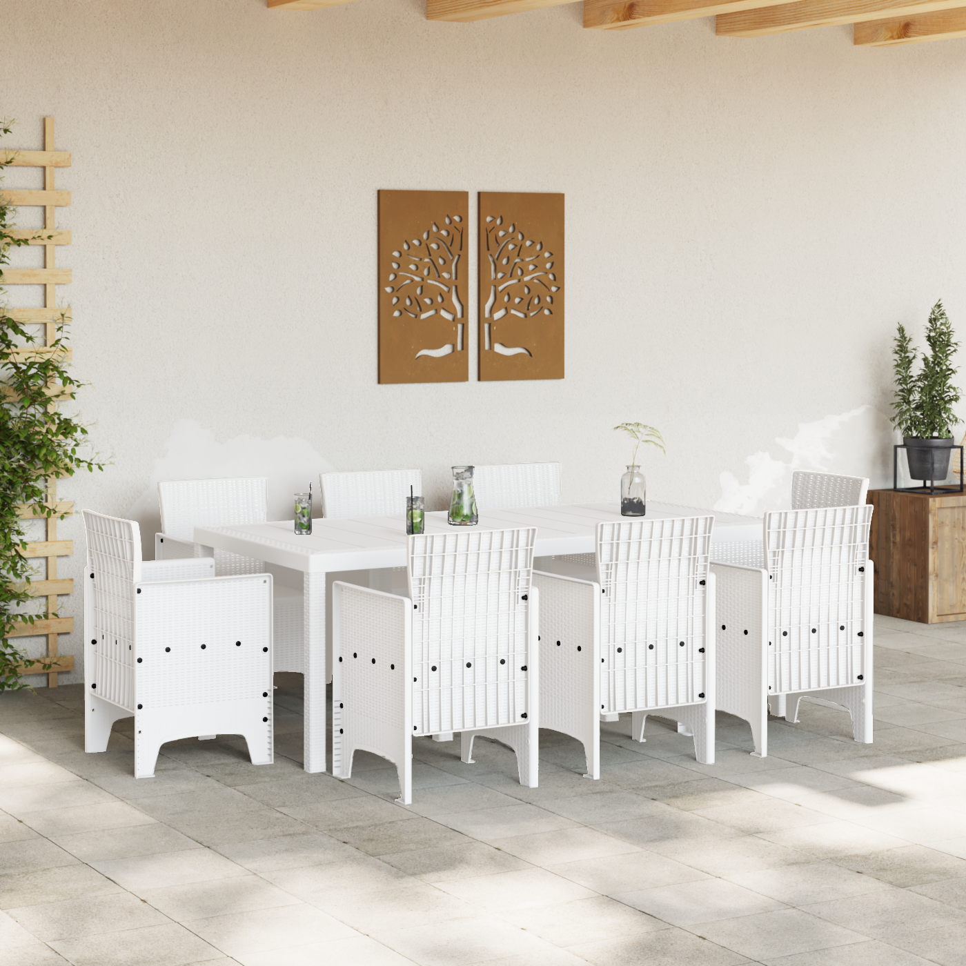 9 Piece Garden Dining Set White Poly Rattan - Image 3