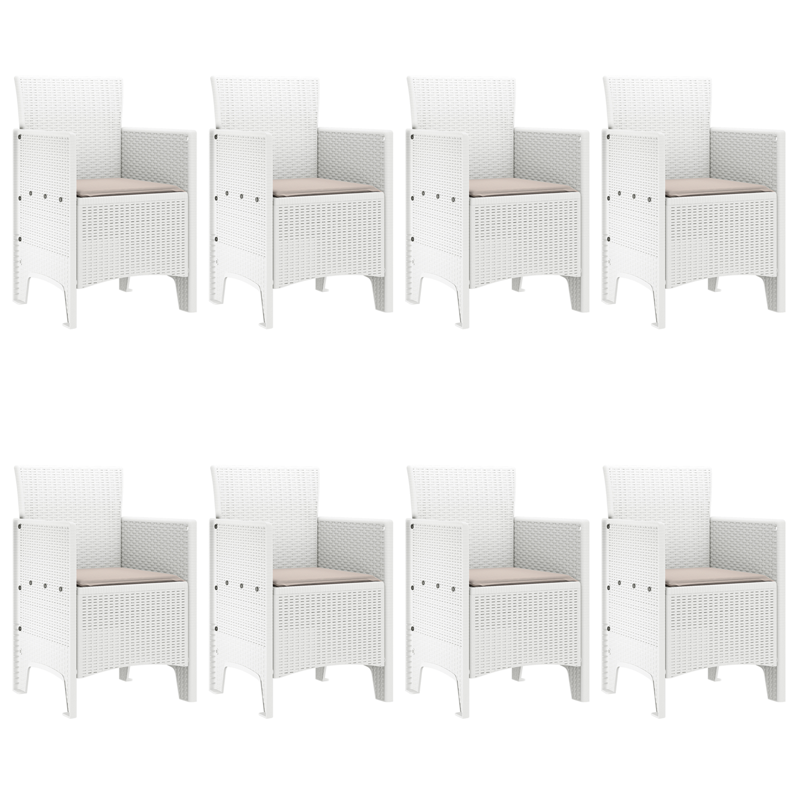 9 Piece Garden Dining Set with Cushions, White Poly Rattan - Image 4