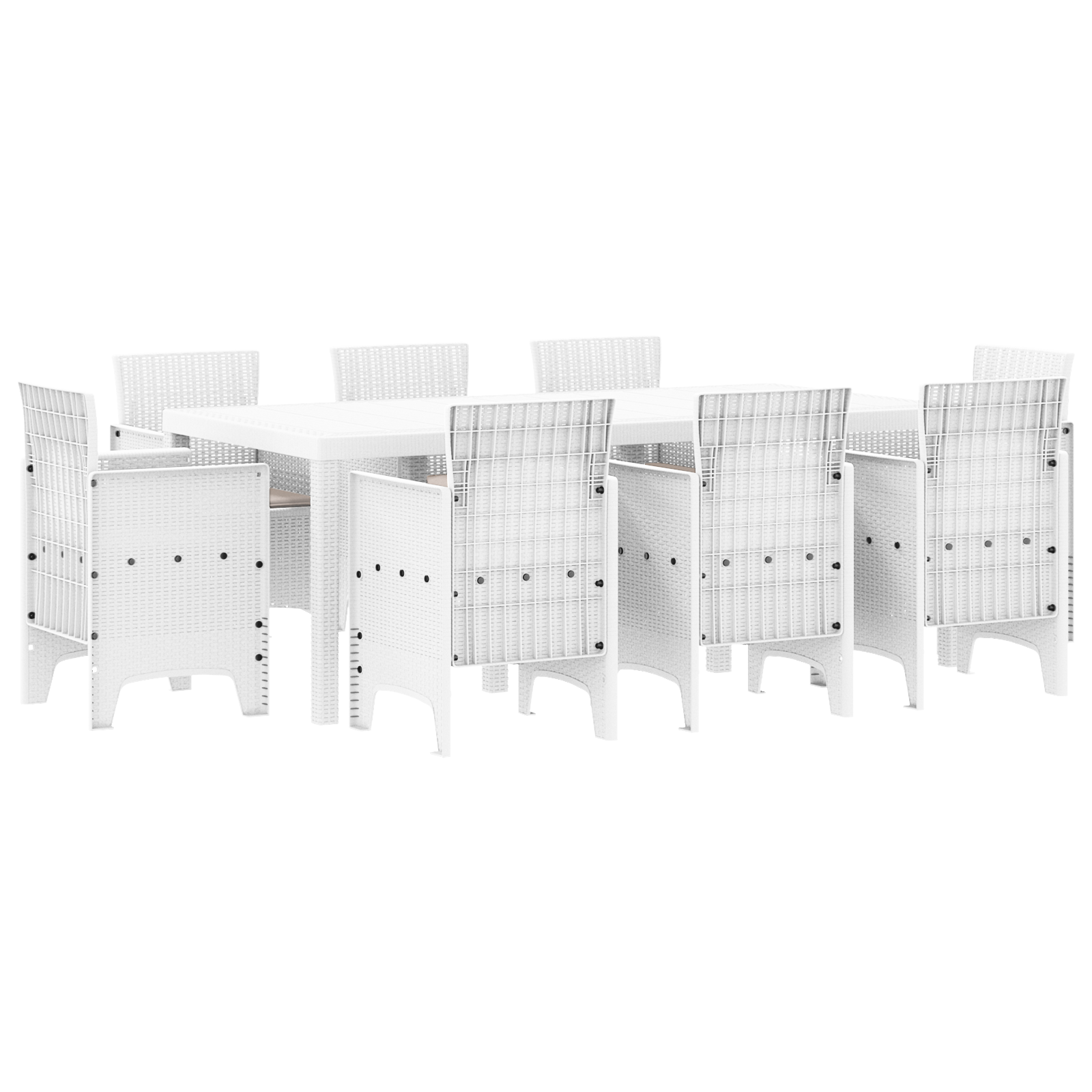 9 Piece Garden Dining Set with Cushions, White Poly Rattan - Image 2