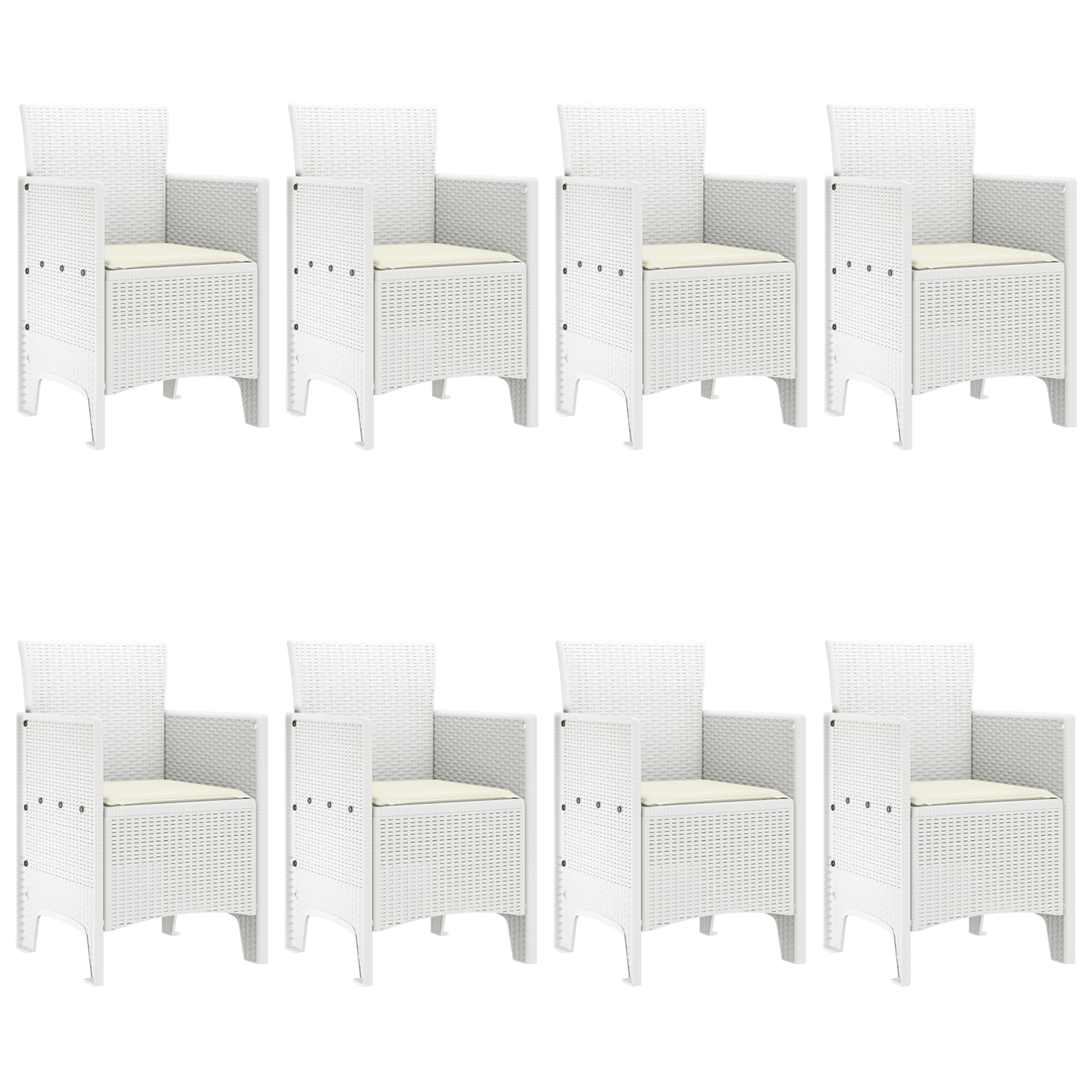 Градински Трапезен Комплект от 9 Части с Възглавници Бял Поли Ратан - Image 4
