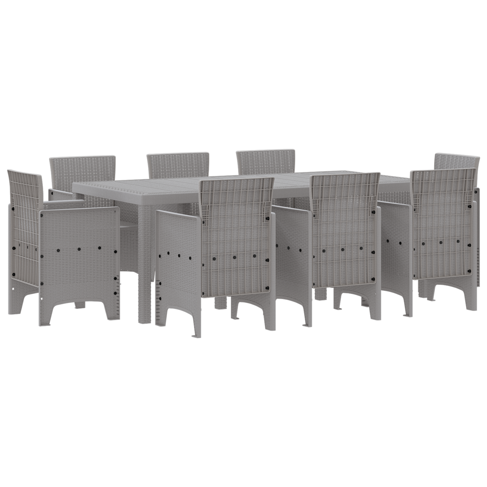 9 Piece Garden Dining Set Light Grey Poly Rattan - Image 2