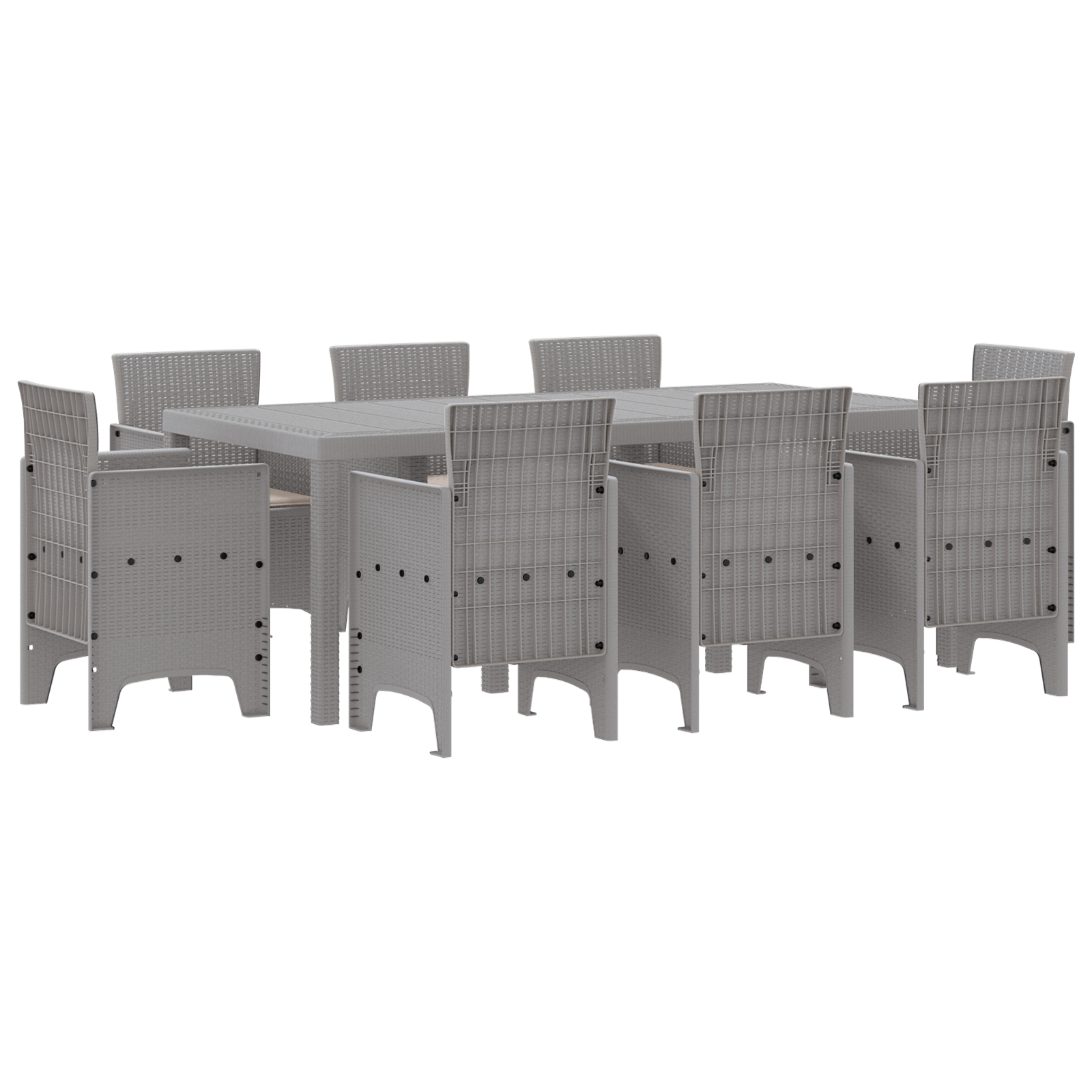 9 Piece Garden Dining Set with Cushions Light Grey Poly Rattan - Image 2