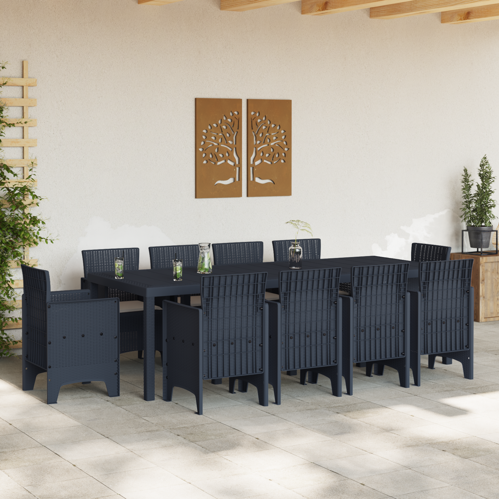 11 Piece Garden Dining Set with Cushions Anthracite Poly Rattan - Image 3