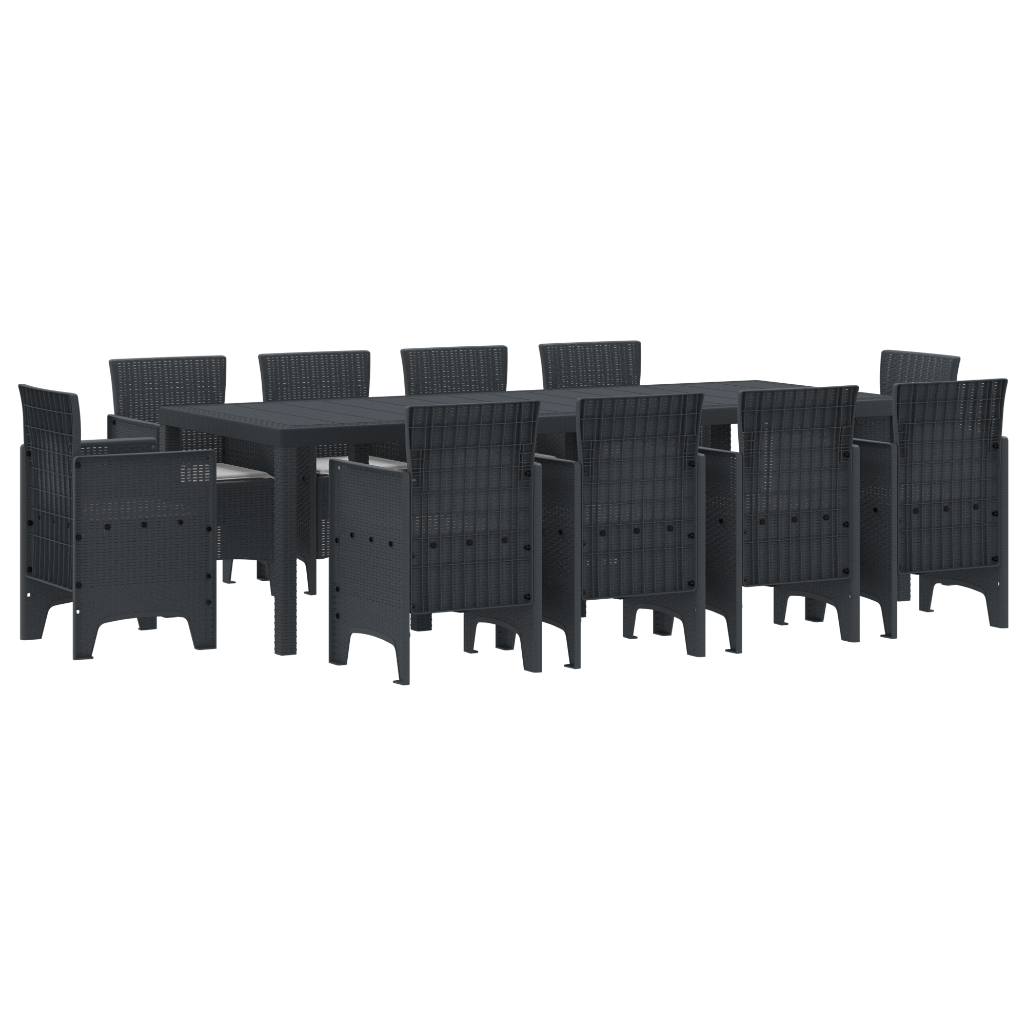 11 Piece Garden Dining Set with Cushions Anthracite Poly Rattan - Image 2