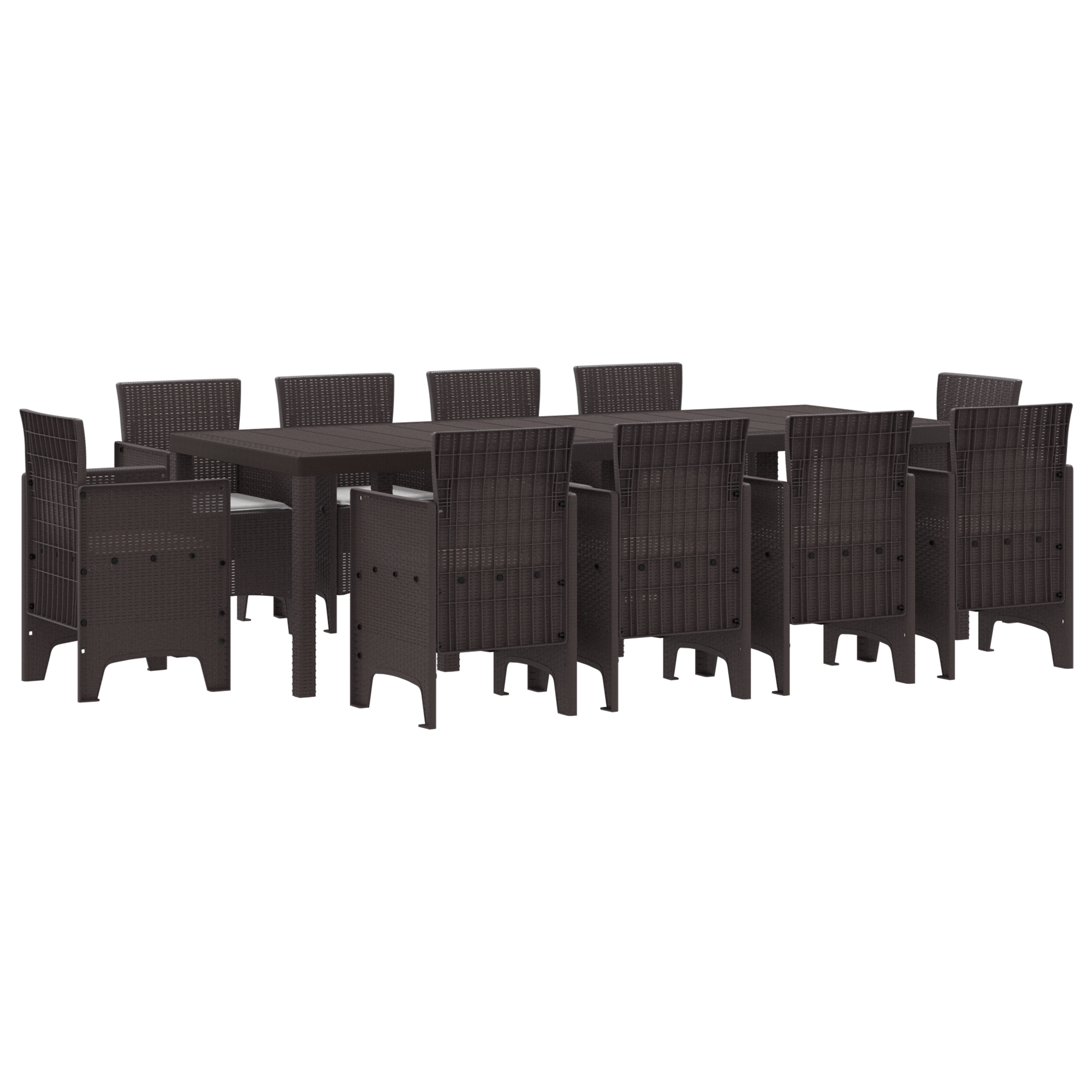 11 Piece Garden Dining Set with Cushions Brown Poly Rattan - Image 2